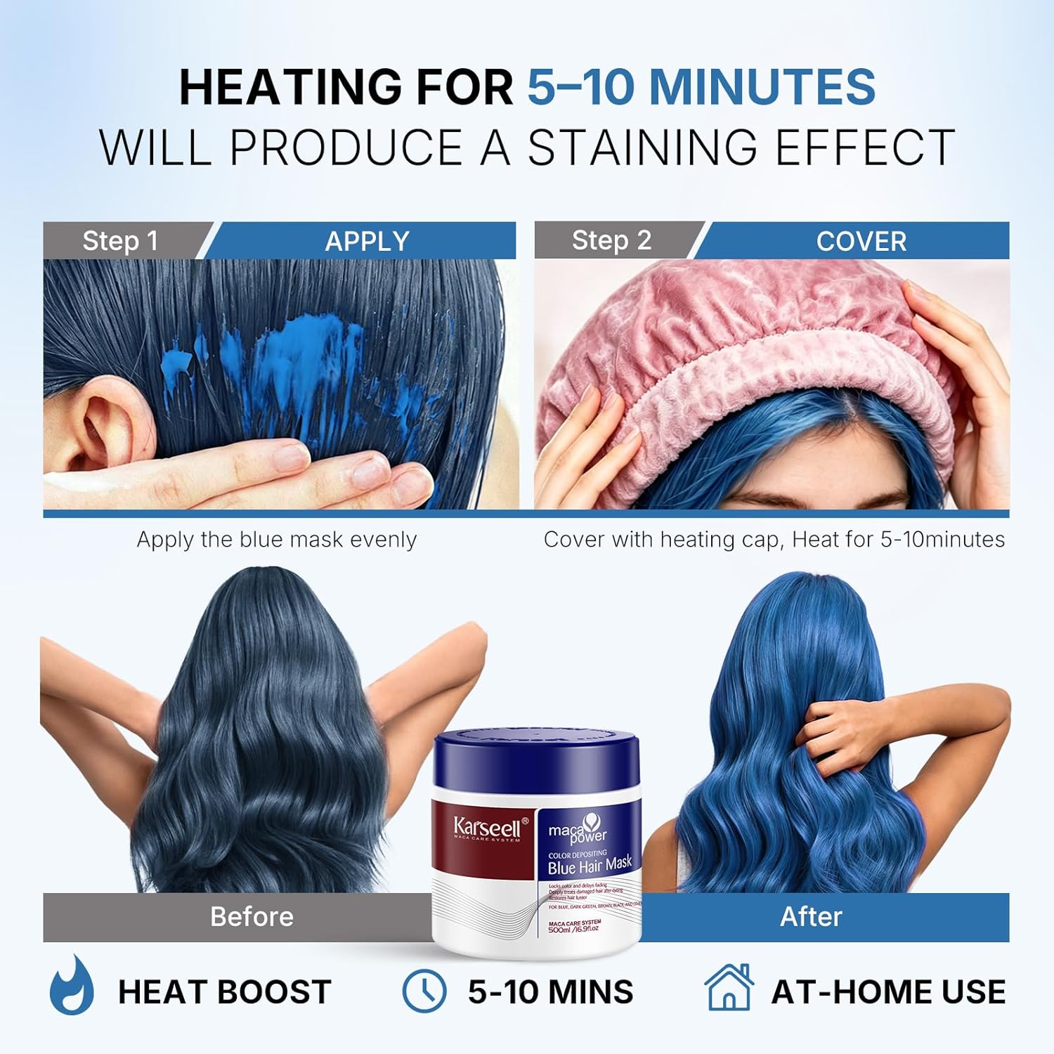 Vivid, glossy blue colour results