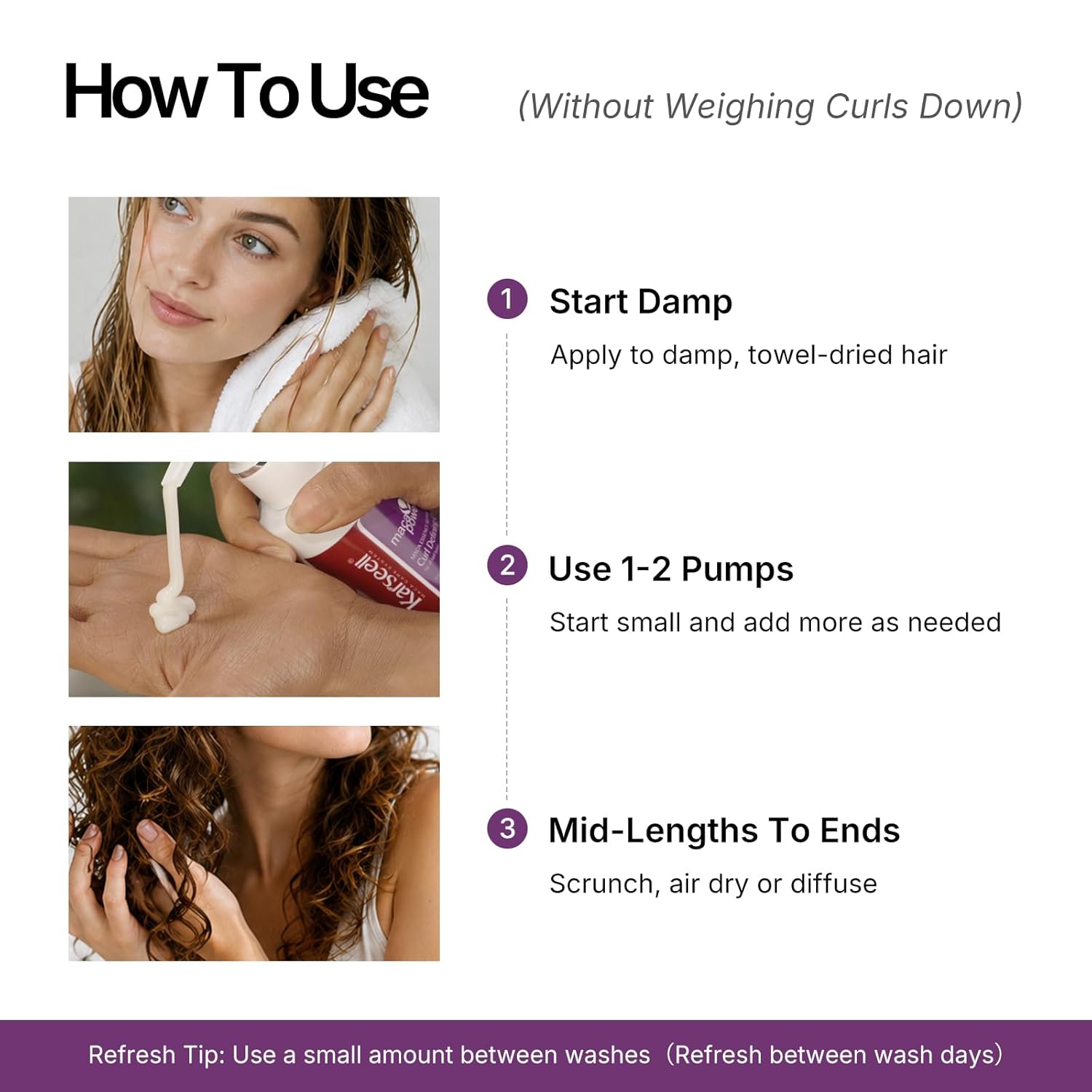 Apply to damp hair and scrunch, do not rinse