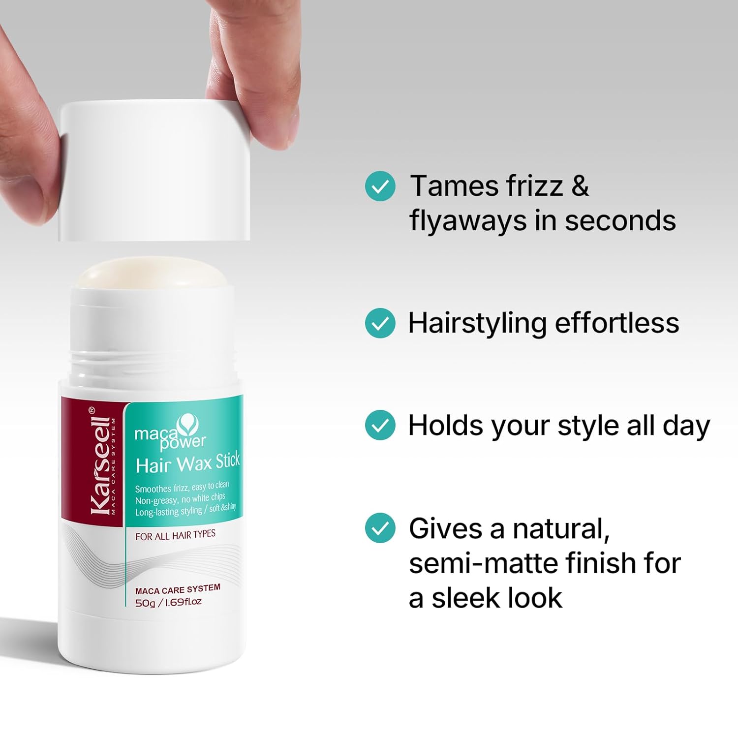 Maca-infused wax stick for neat styling