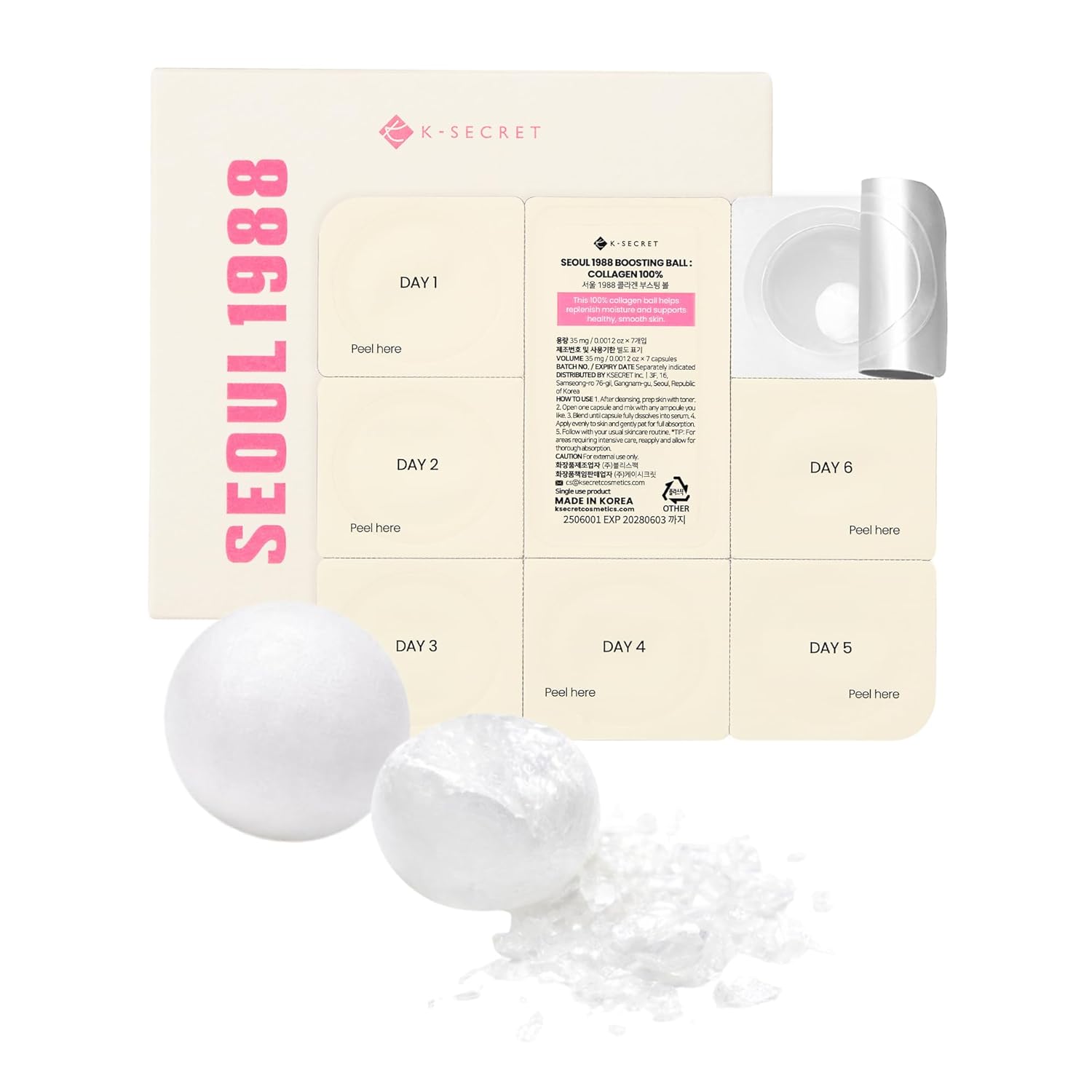 K-SECRET Seoul 1988 Boosting Ball Collagen 100% — 100% collagen firms and plumps skin