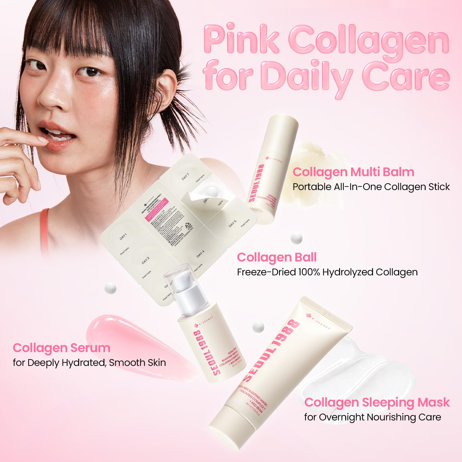 K-SECRET Seoul 1988 Boosting Ball Collagen 100% — how to use: dissolve one ball into your serum or cream