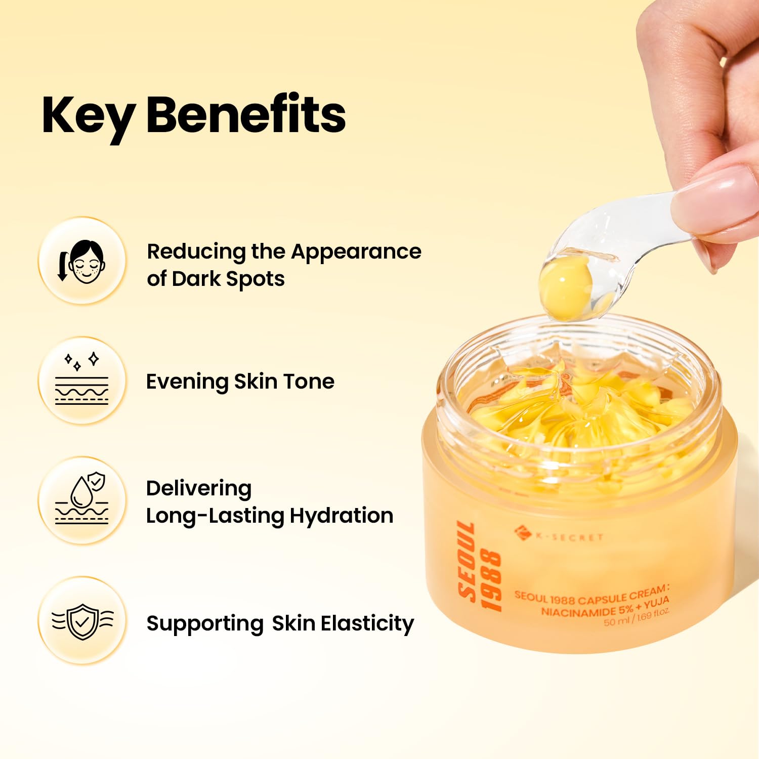 K-SECRET Seoul 1988 Capsule Cream Niacinamide 5% + Yuja — delivers lasting moisture for plump skin