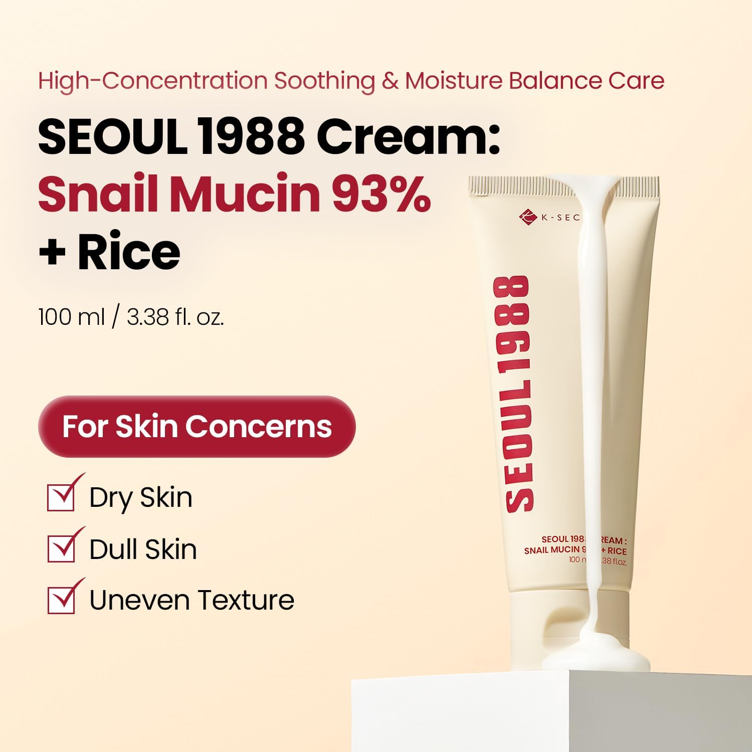 K-SECRET Seoul 1988 Cream Snail Mucin 93% + Rice — 93% snail mucin deeply hydrates and repairs skin