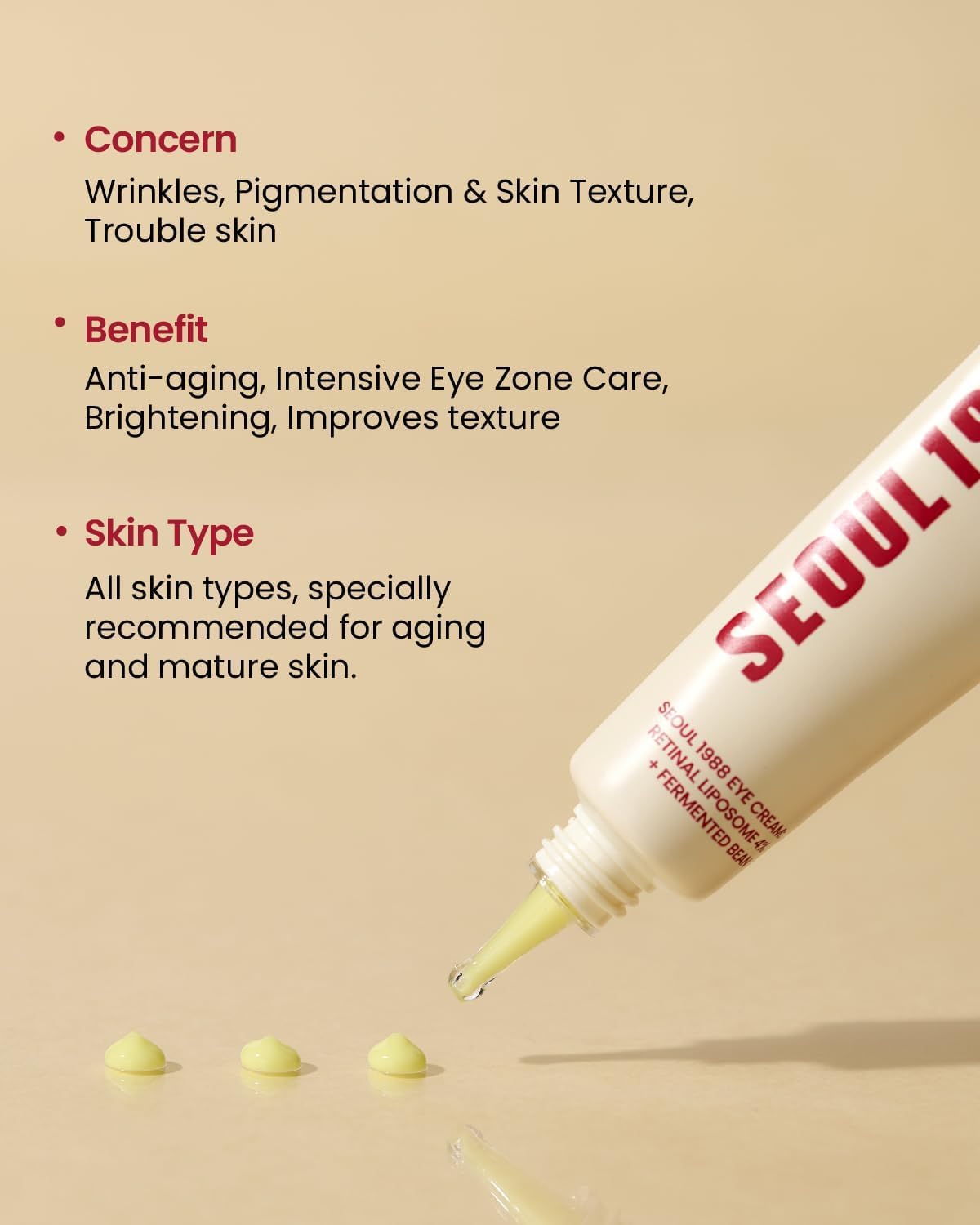 K-SECRET Seoul 1988 Eye Cream Retinal Liposome 4% + Fermented Bean — firms and revitalizes the under-eye area