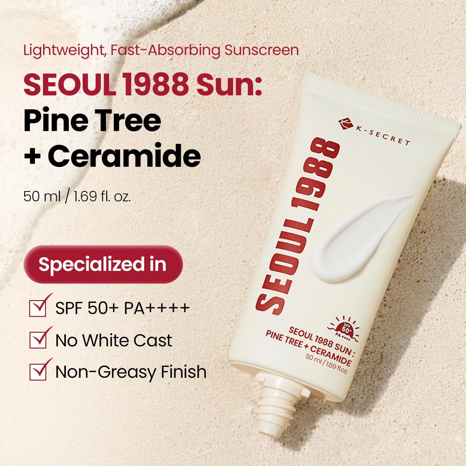 K-SECRET Seoul 1988 Sun Pine Tree + Ceramide — broad-spectrum SPF shields skin from UV rays