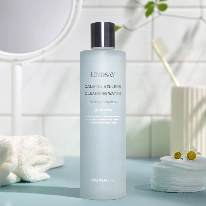 LINDSAY PH Solution Calming Azulene Cleansing Water — gently removes makeup and impurities in one step