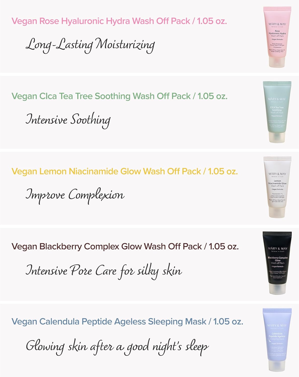 Mary&May Vegan Wash Off Mask Mini Gift Set — assorted wash-off masks for different needs