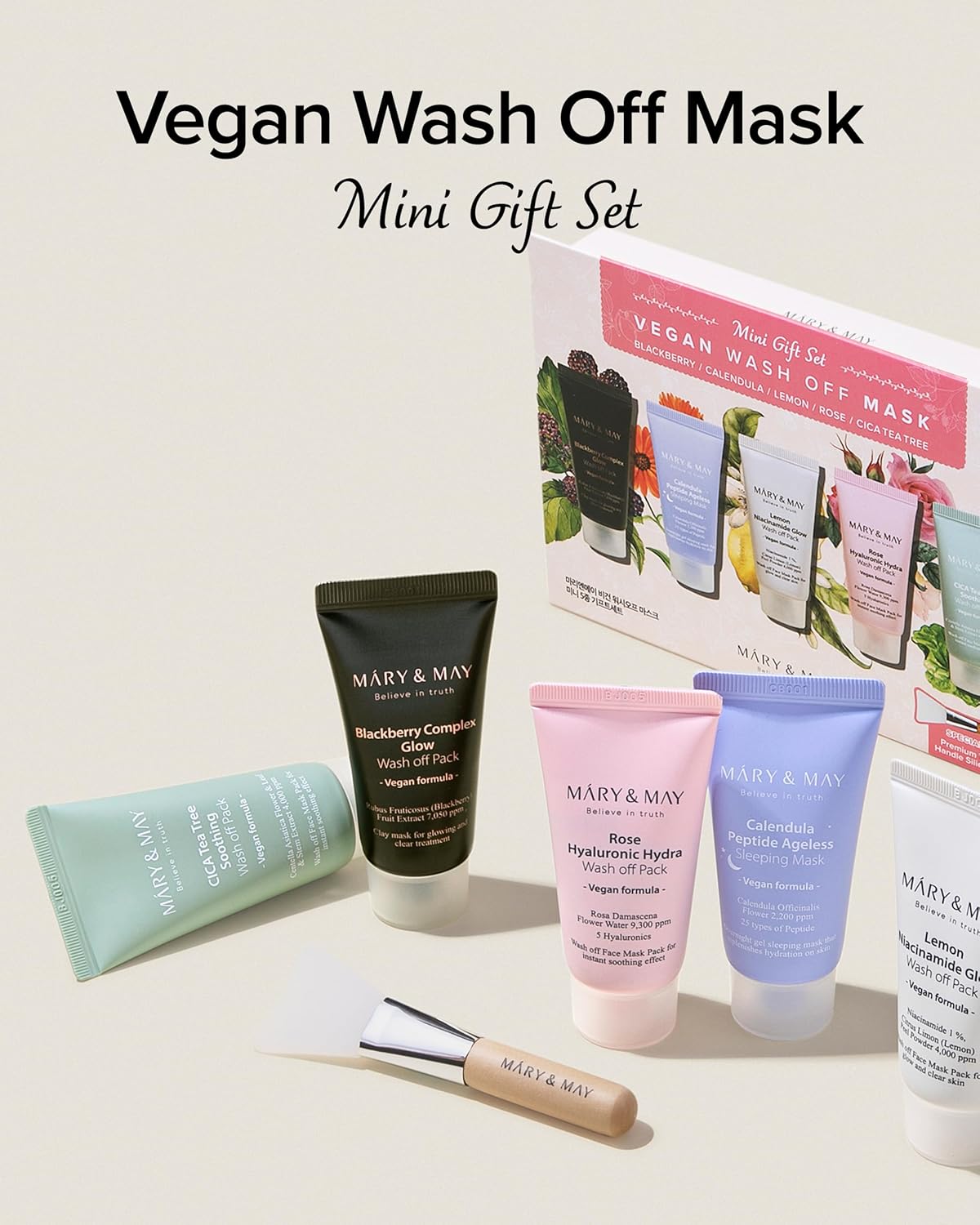 Mary&May Vegan Wash Off Mask Mini Gift Set — gift set with vegan wash-off mask minis