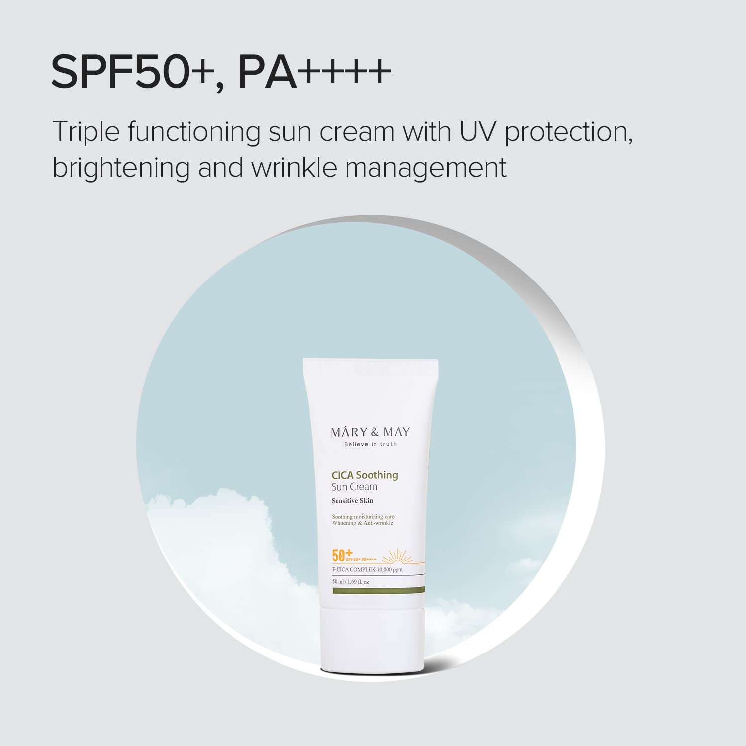 Mary&May CICA Soothing Sun Cream — lightweight finish with no white cast