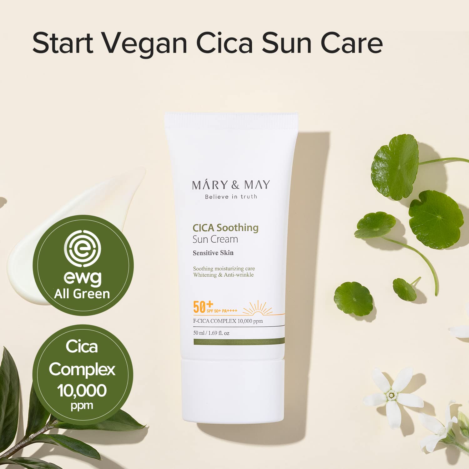 Mary&May CICA Soothing Sun Cream — broad-spectrum SPF shields skin from UV rays