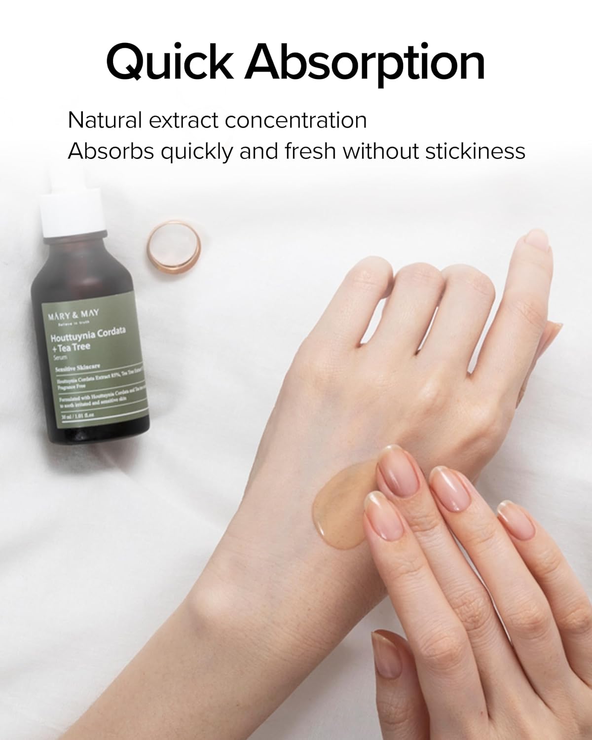 Mary&May Houttuynia Cordata + Tea Tree Serum — how to use: apply a few drops after toner