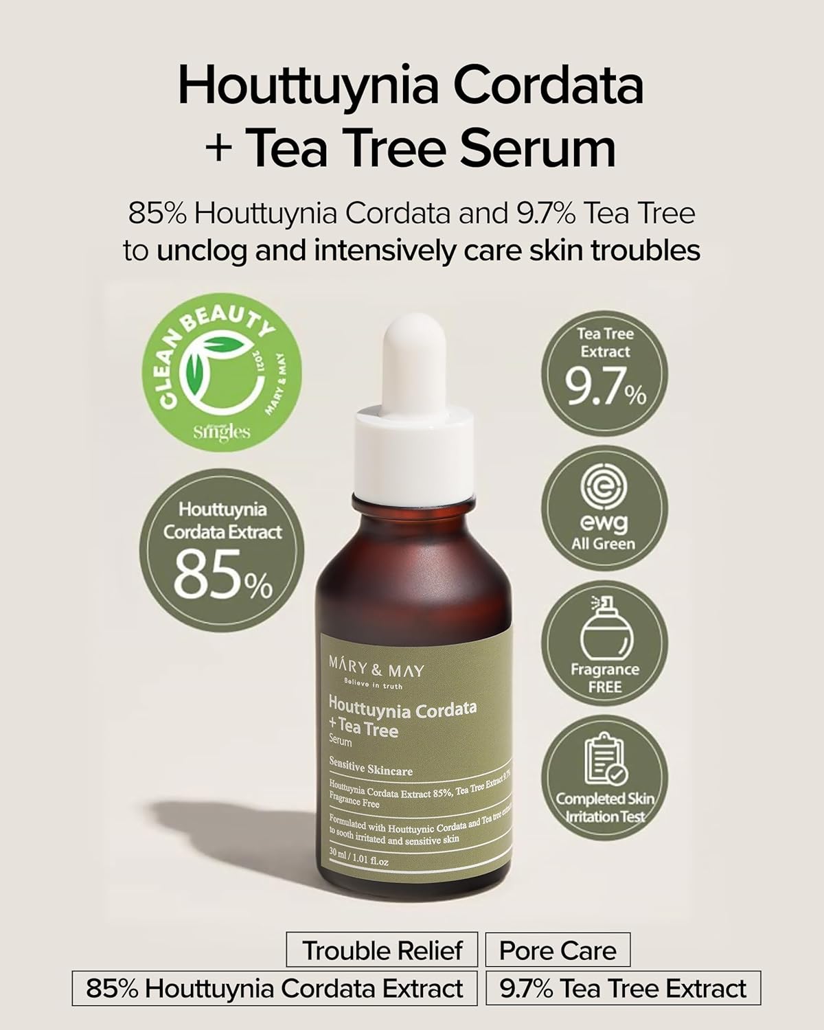 Mary&May Houttuynia Cordata + Tea Tree Serum — houttuynia cordata soothes and calms skin