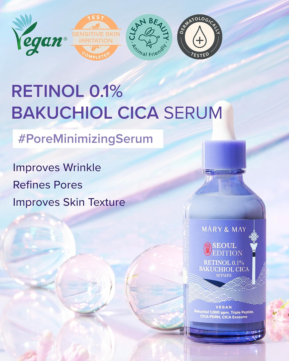Mary&May Retinol 0.1% Bakuchiol CICA Serum — retinol and bakuchiol smooth the look of fine lines