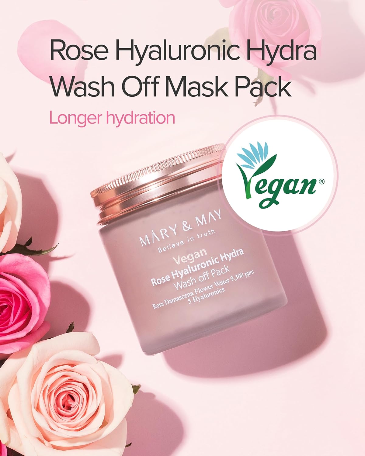Mary&May Rose Hyaluronic Hydra Wash Off Pack — how to use: apply, leave on, then rinse off