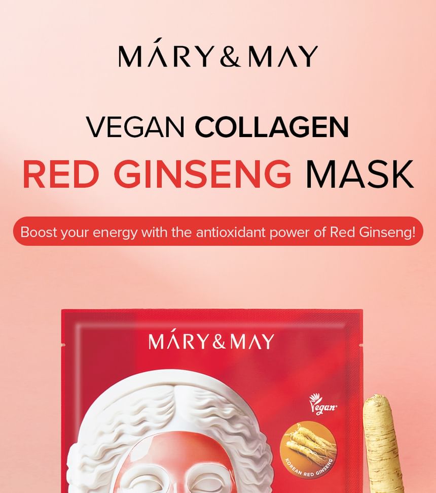 Mary&May Vegan Collagen Red Ginseng Mask — red ginseng energizes and revitalizes skin