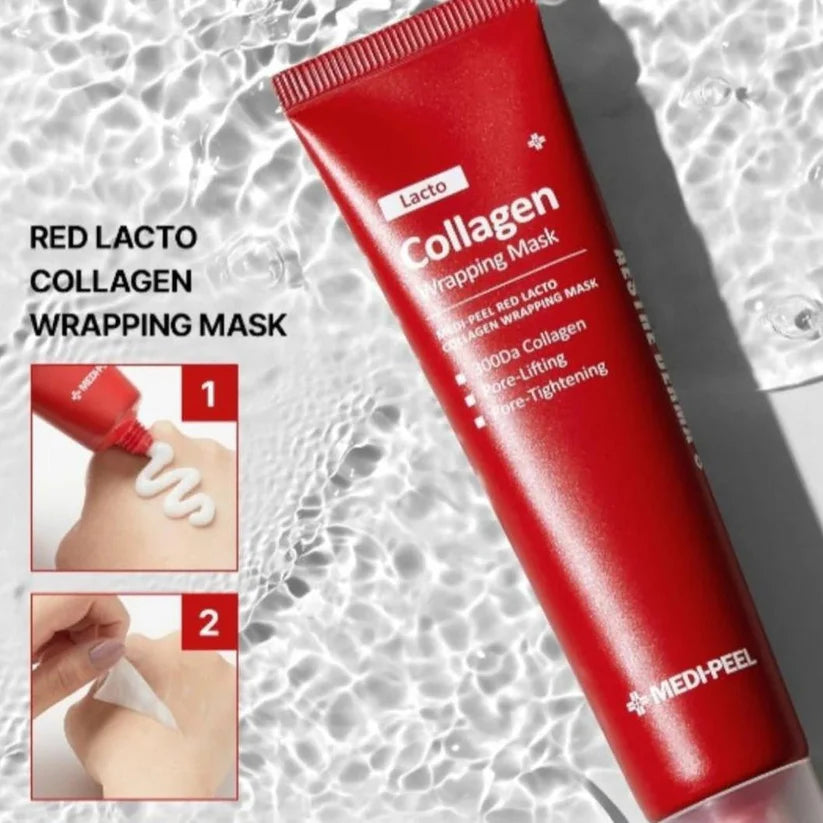 MEDI-PEEL Red Lacto Collagen Wrapping Mask — how to use: apply an even layer at night, then rinse in the morning