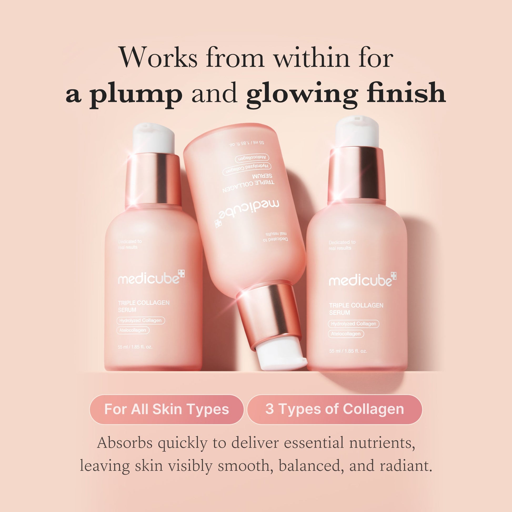 Glass-glow finish: hydrated, radiant skin after using Medicube collagen serum