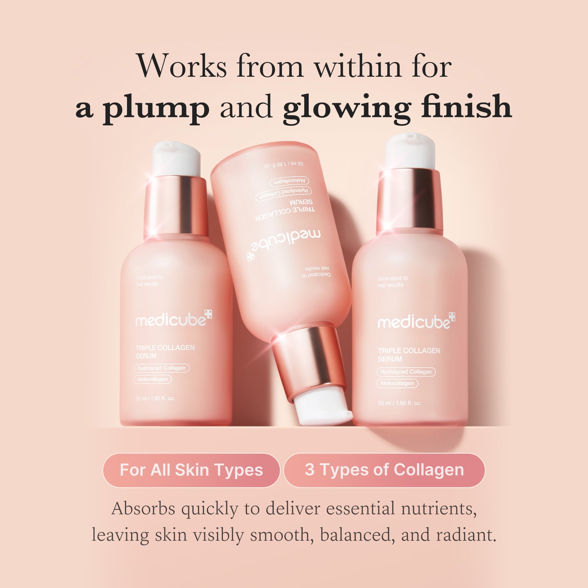 Glass-glow finish: hydrated, radiant skin after using Medicube collagen serum
