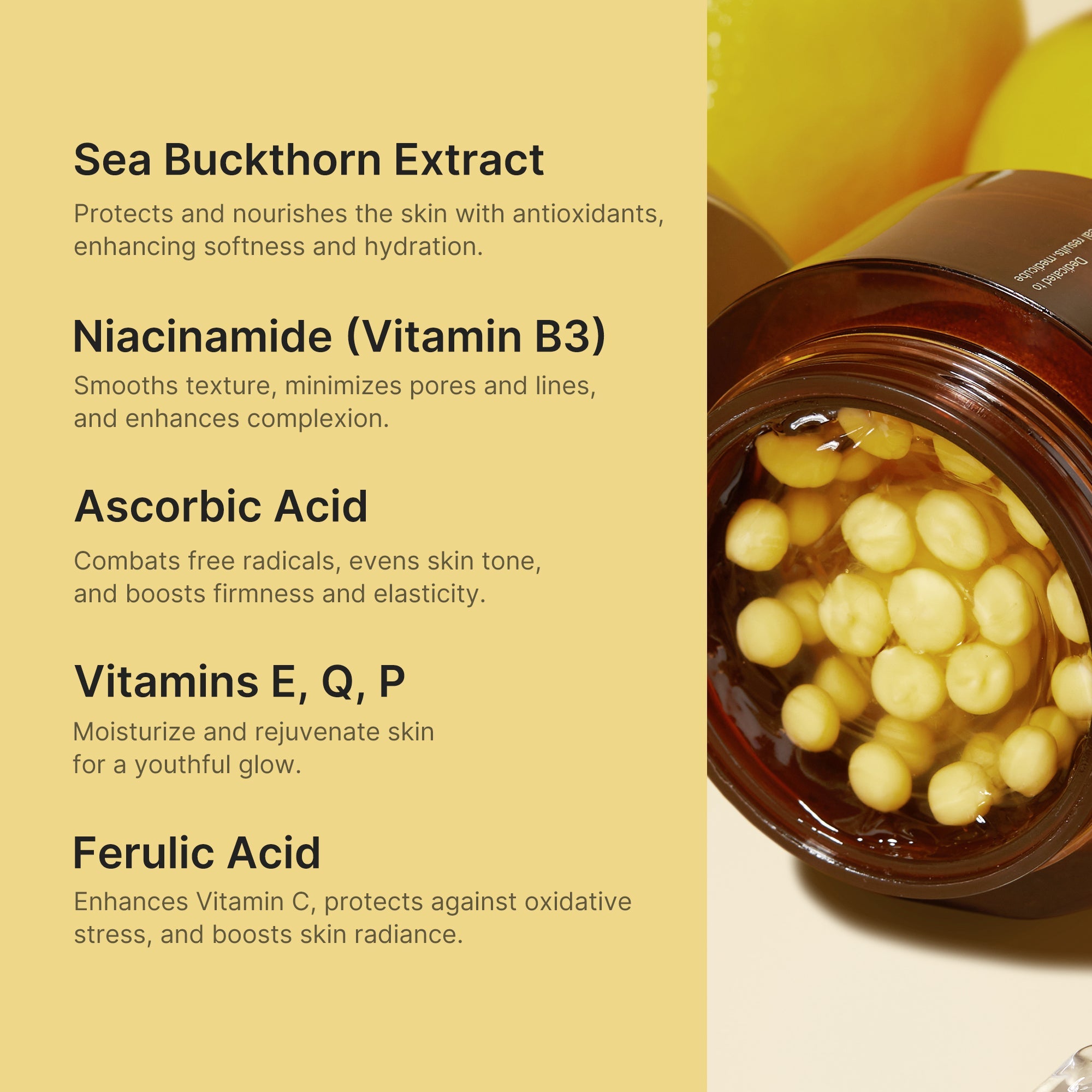 50% sea buckthorn extract and pure vitamin C that fade the look of dark spots