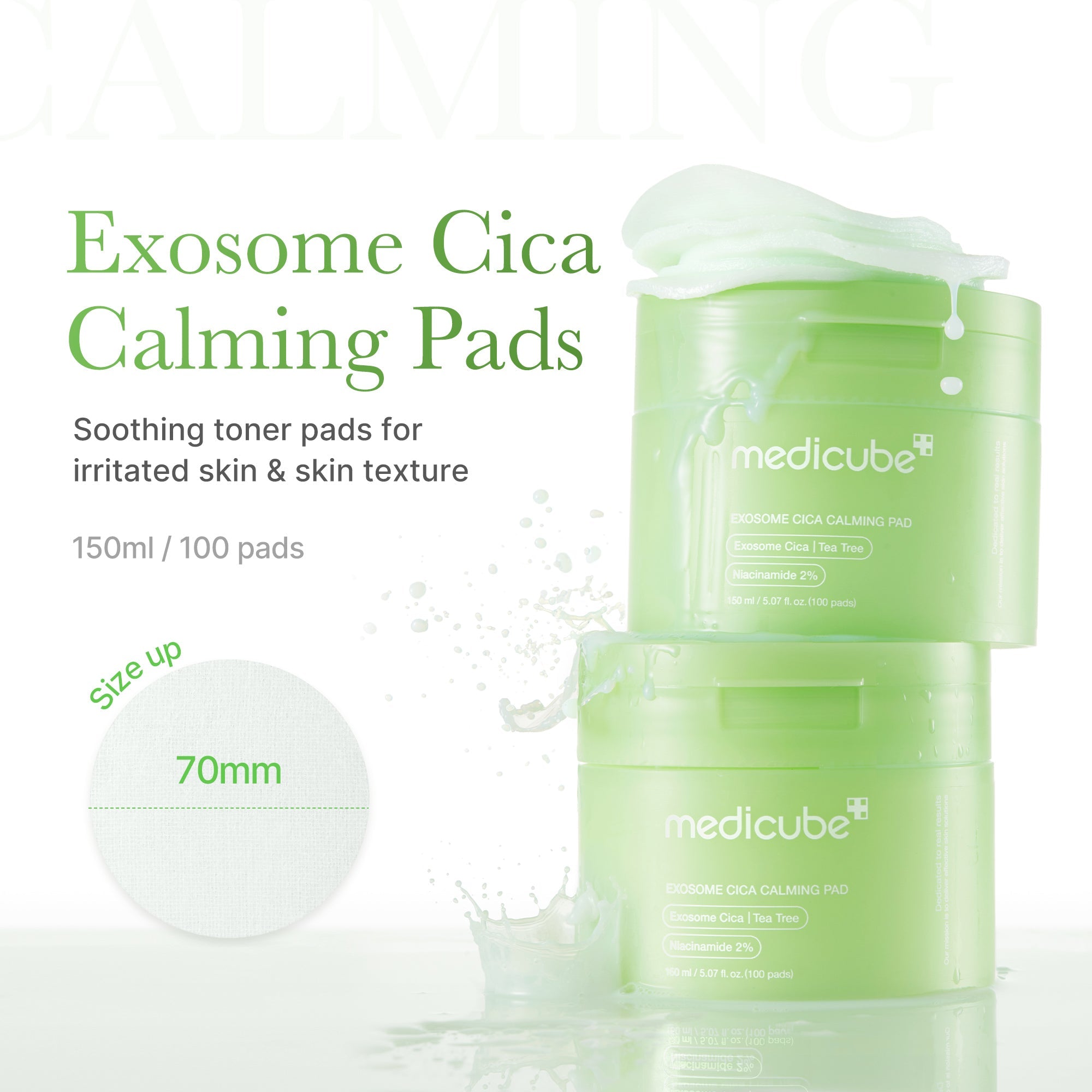 Calming toner pads with exosome cica, tea tree leaf water and niacinamide