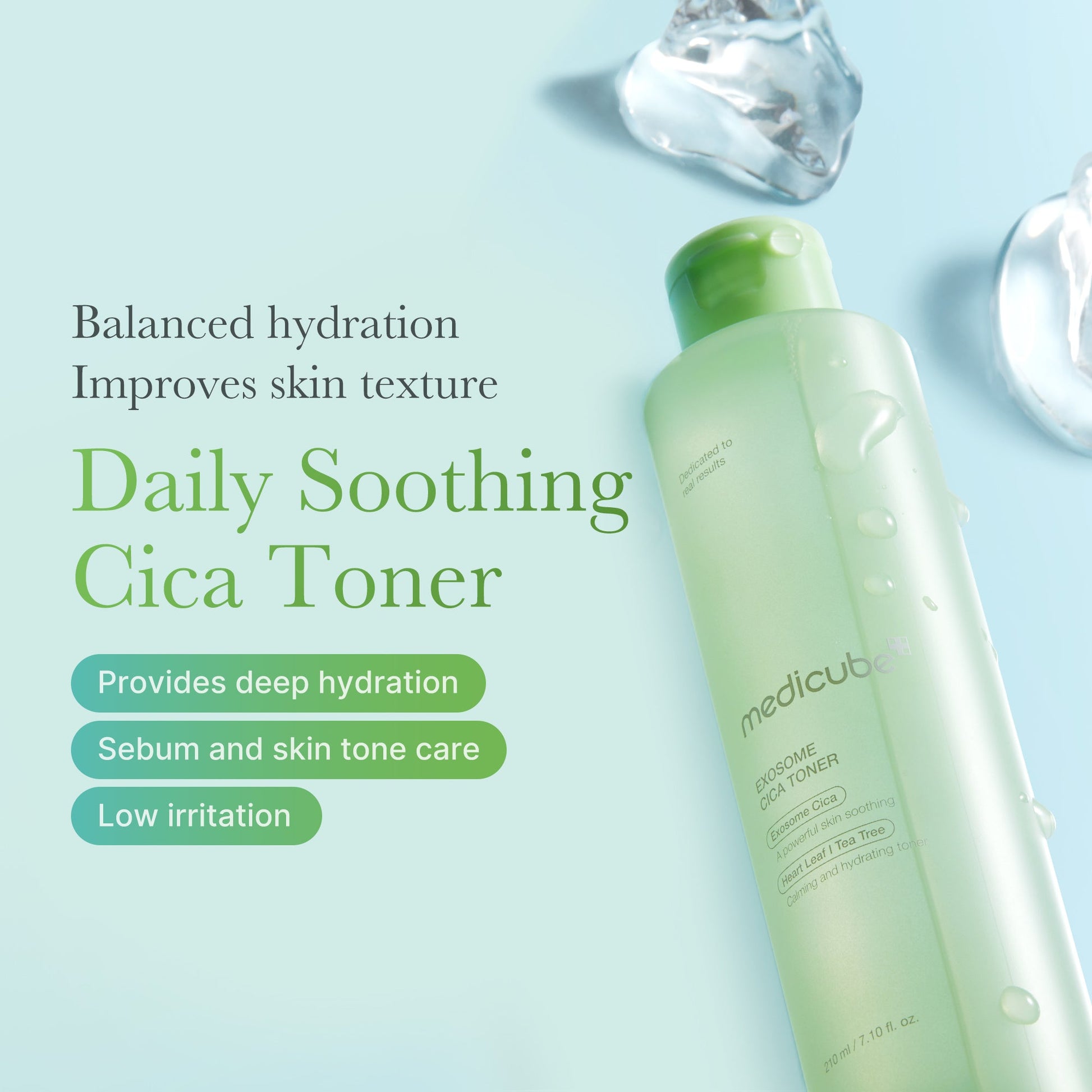 Lightweight soothing toner with exosome cica, tea tree leaf water and niacinamide