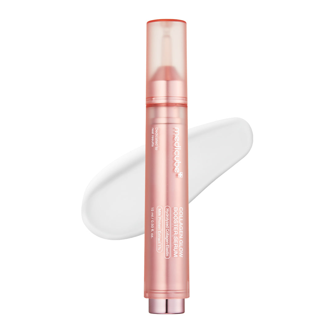 Twist-and-click airless Collagen Glow Booster Milk Serum that dispenses a fresh shot every use