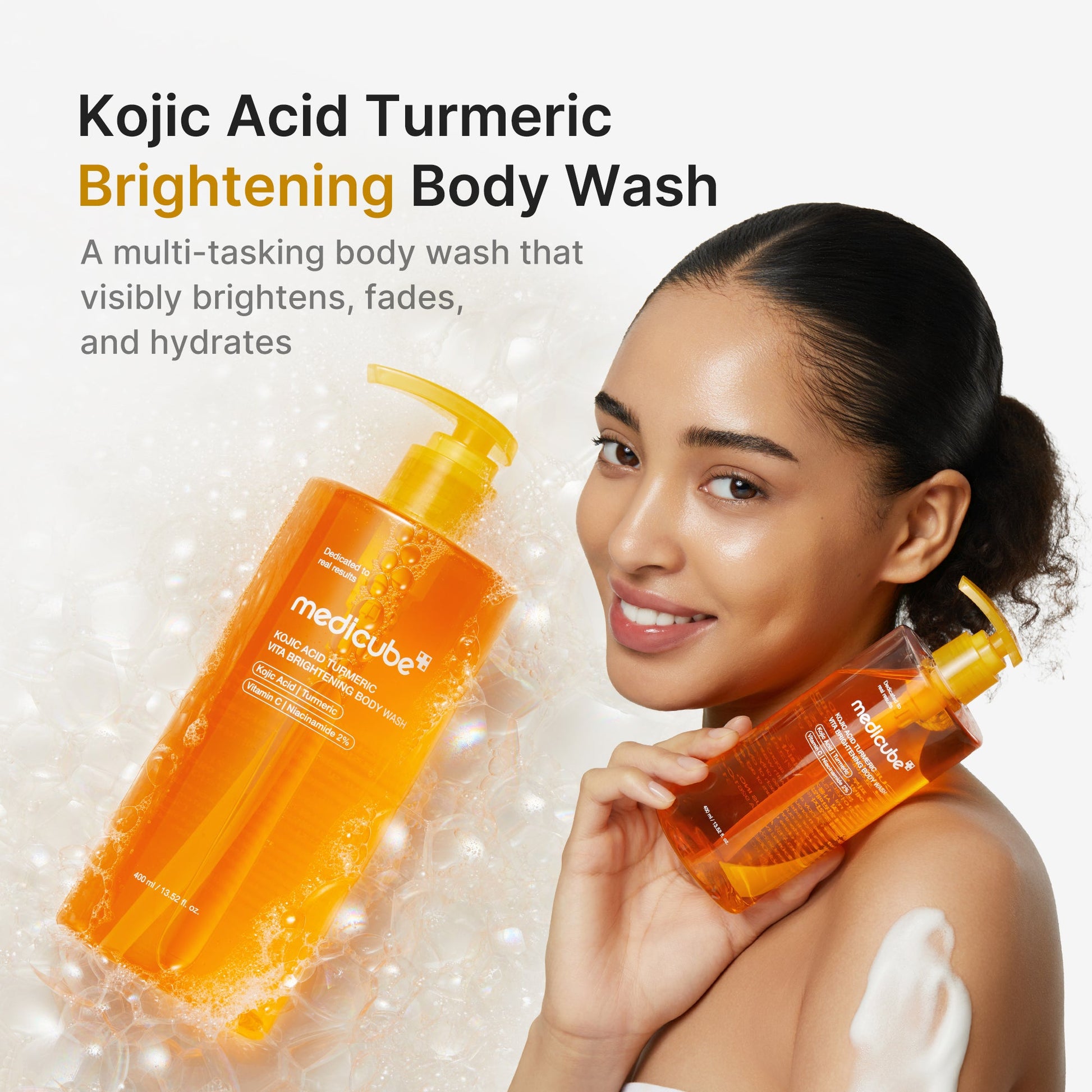 Body wash with kojic acid, turmeric, niacinamide and vitamin C