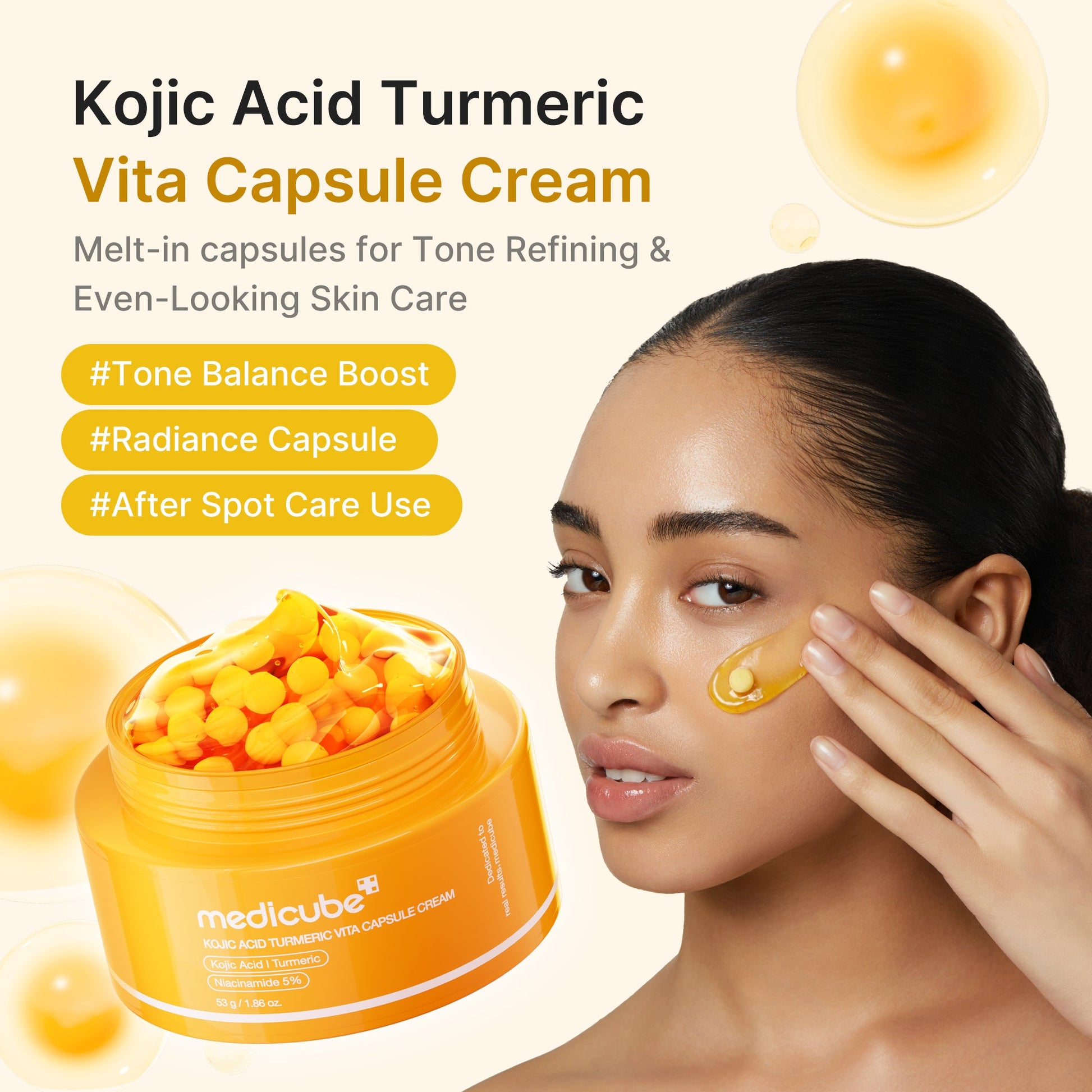 Capsule-and-gel cream with kojic acid, turmeric and vitamin C