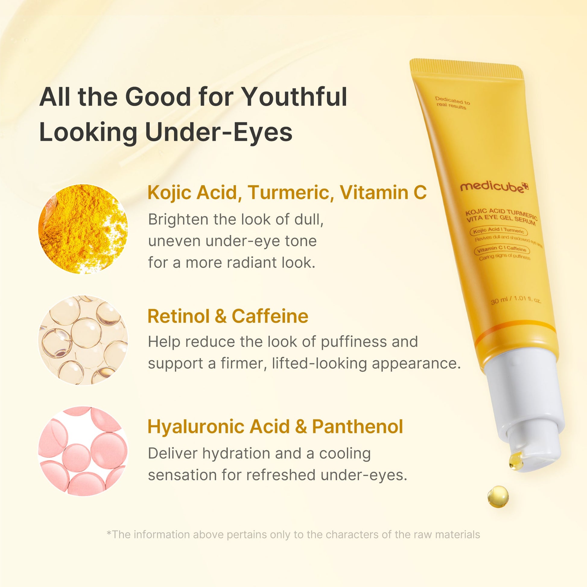 Kojic acid, turmeric and vitamin C that brighten dull, uneven under-eye tone