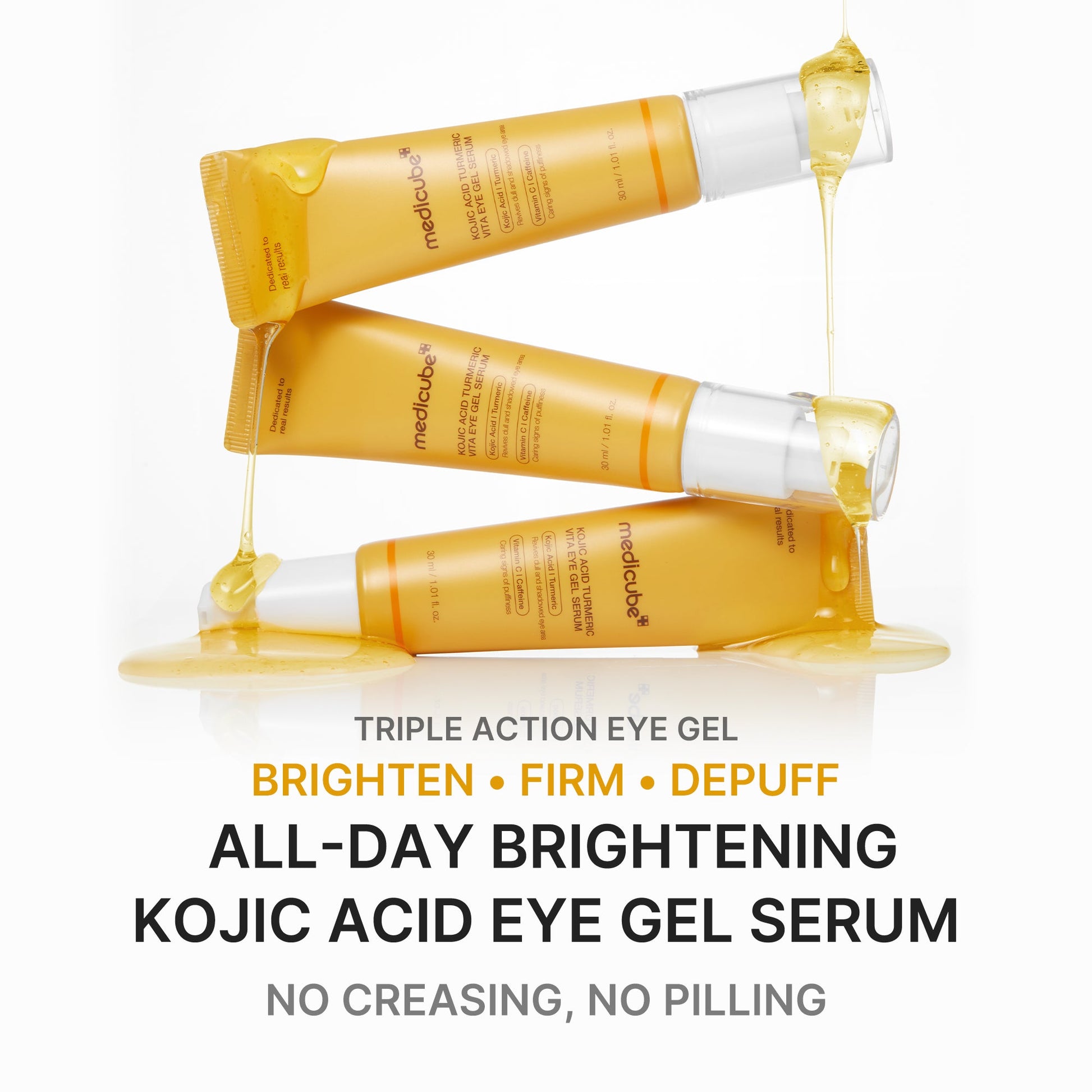 Eye gel serum with kojic acid, turmeric, vitamin C, retinol and caffeine
