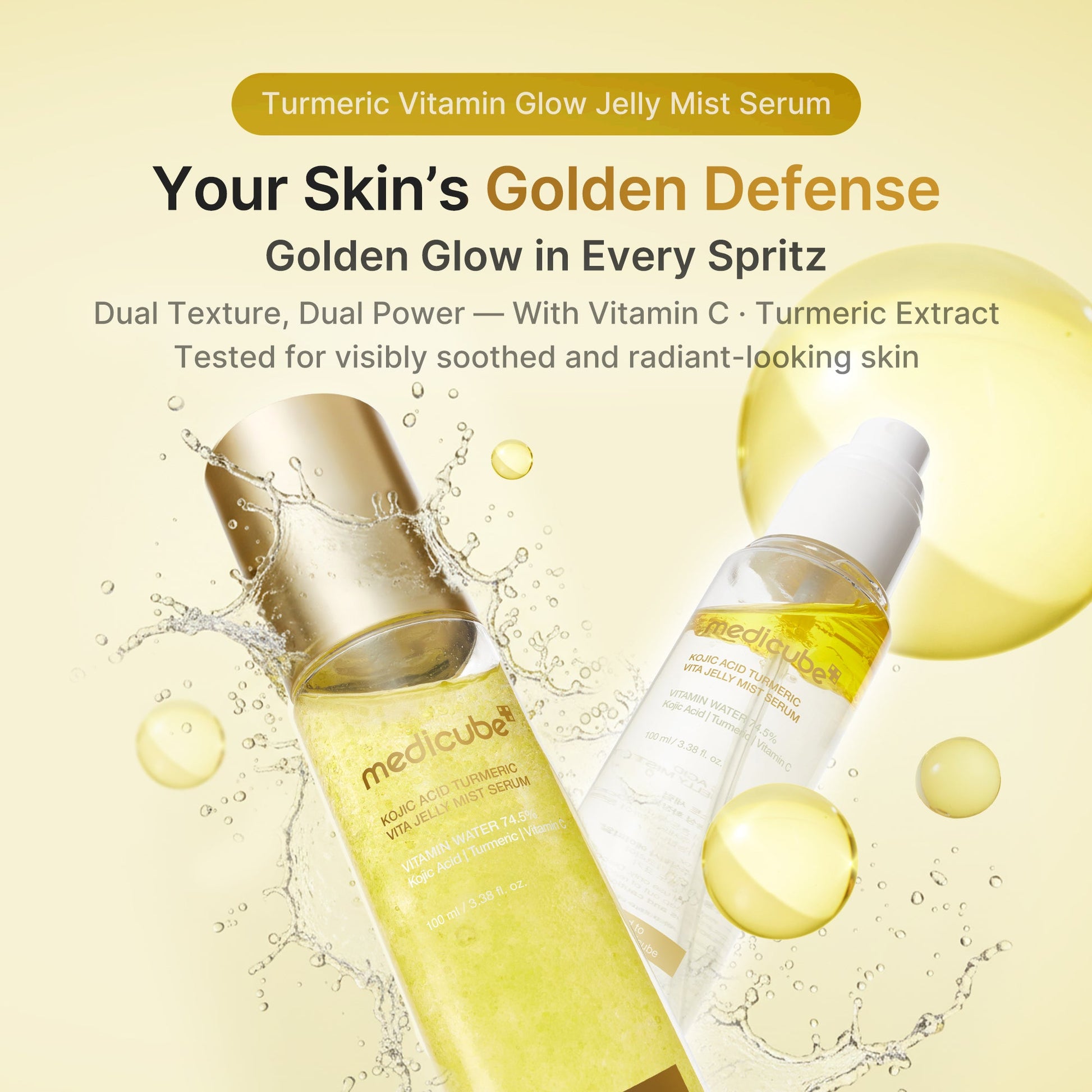Jelly-to-serum mist with kojic acid, turmeric, vitamin C and panthenol