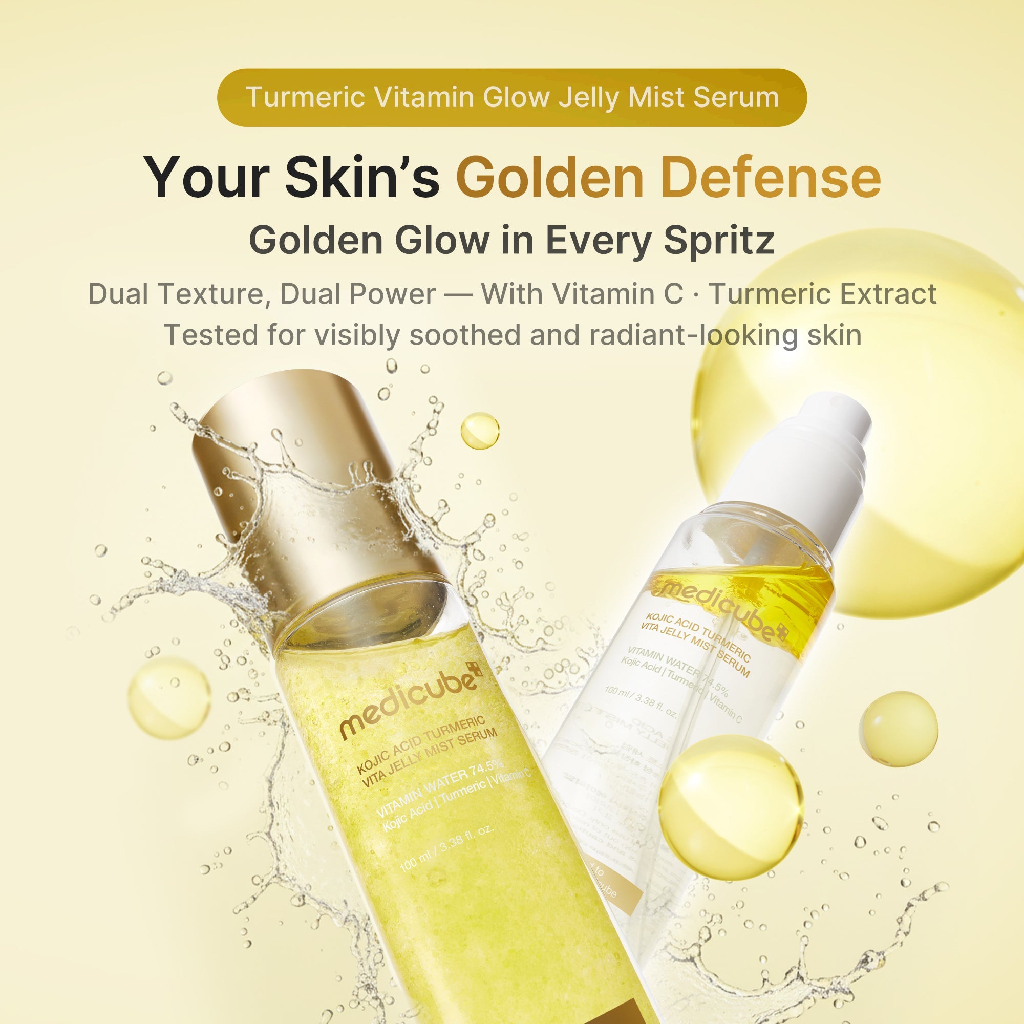 Jelly-to-serum mist with kojic acid, turmeric, vitamin C and panthenol