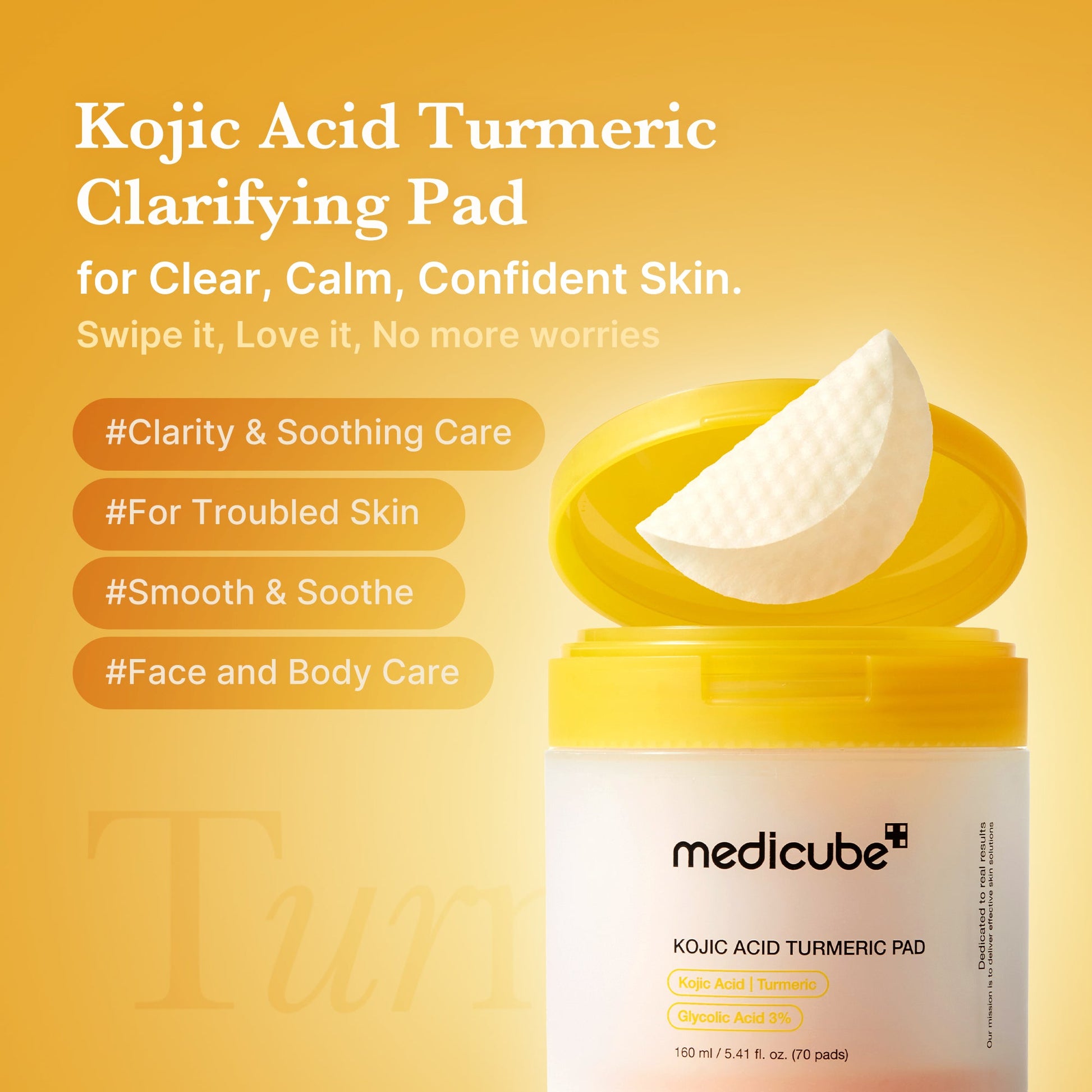 Toner pads with kojic acid, turmeric, glycolic acid and salicylic acid