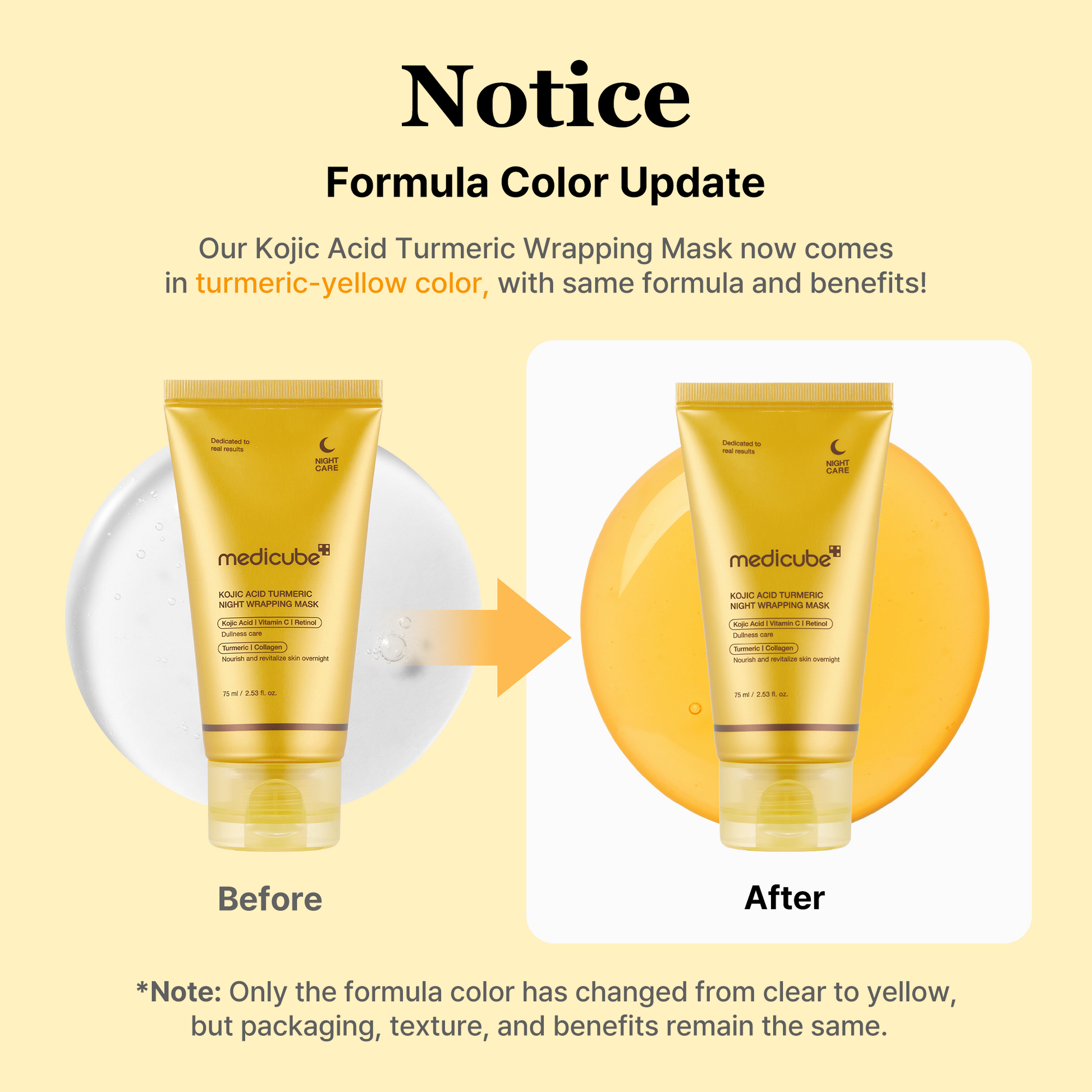 Overnight wrapping film with kojic acid and turmeric for a glass glow by morning