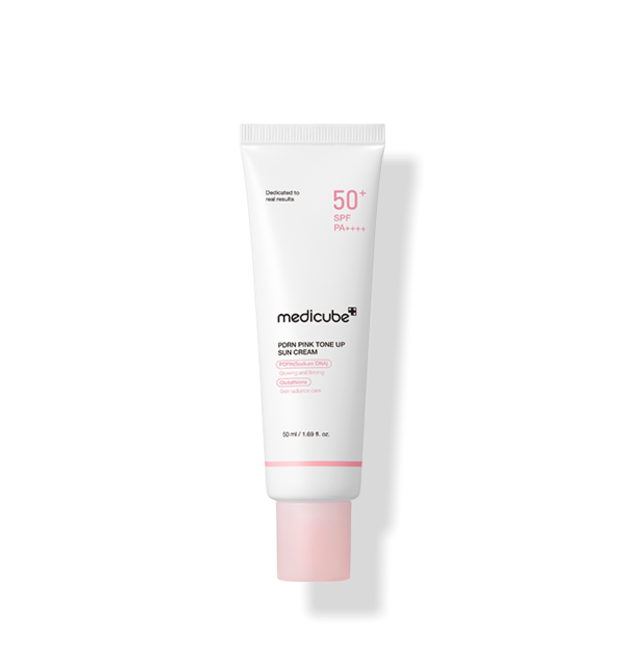 Medicube PDRN Pink Tone-Up Sun Cream 50ml, a lightweight tone-up sunscreen with a natural peachy glow