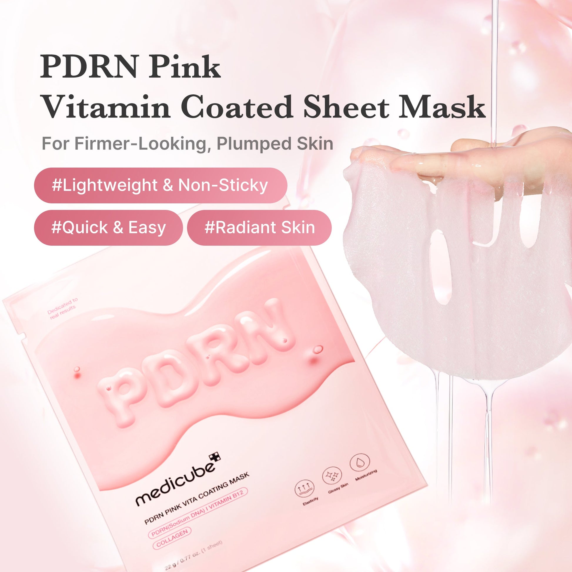 Pink sheet mask enriched with 99% purity salmon DNA PDRN and Vitamin B12 for radiance
