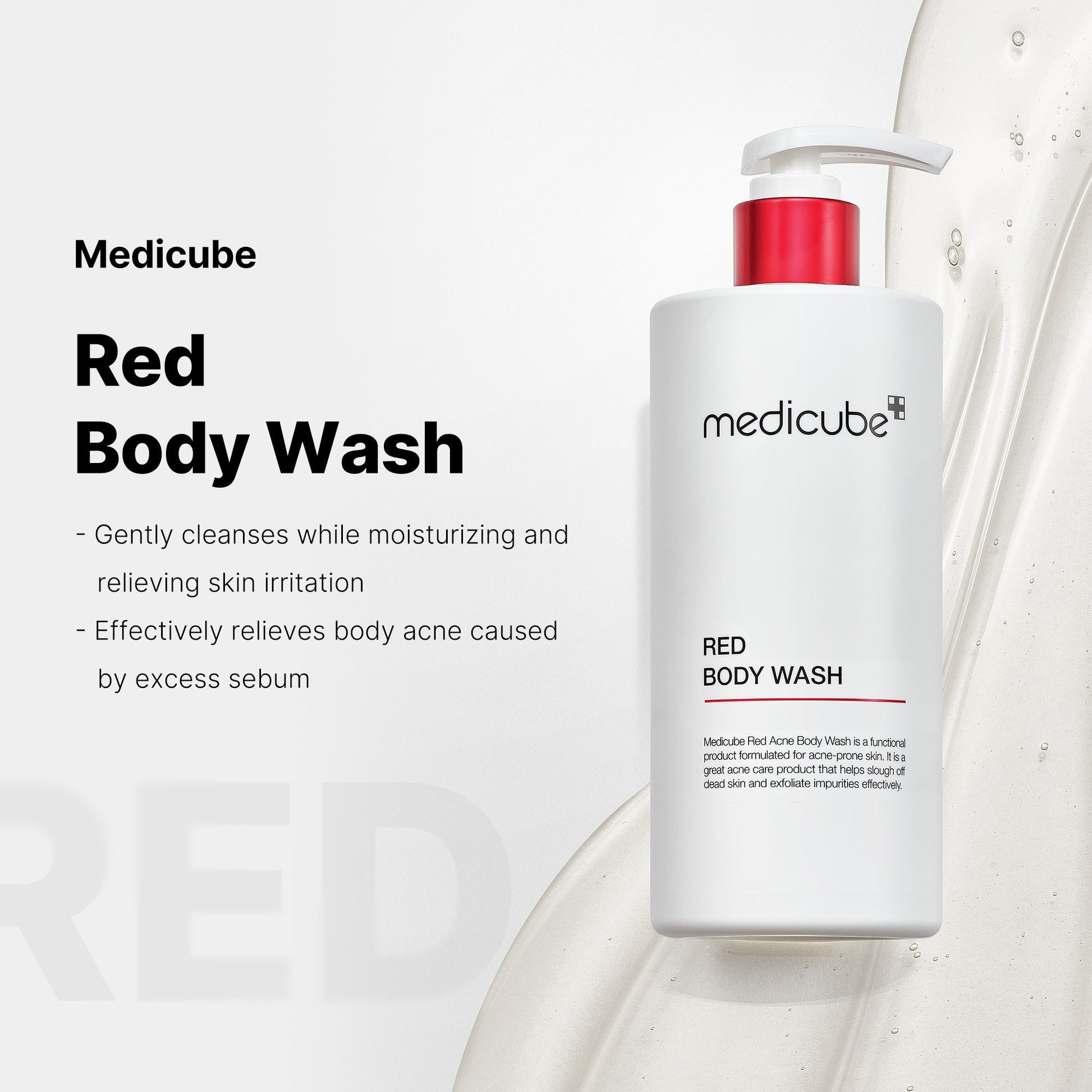Red body wash with salicylic acid, niacinamide and hyaluronic acid for body care