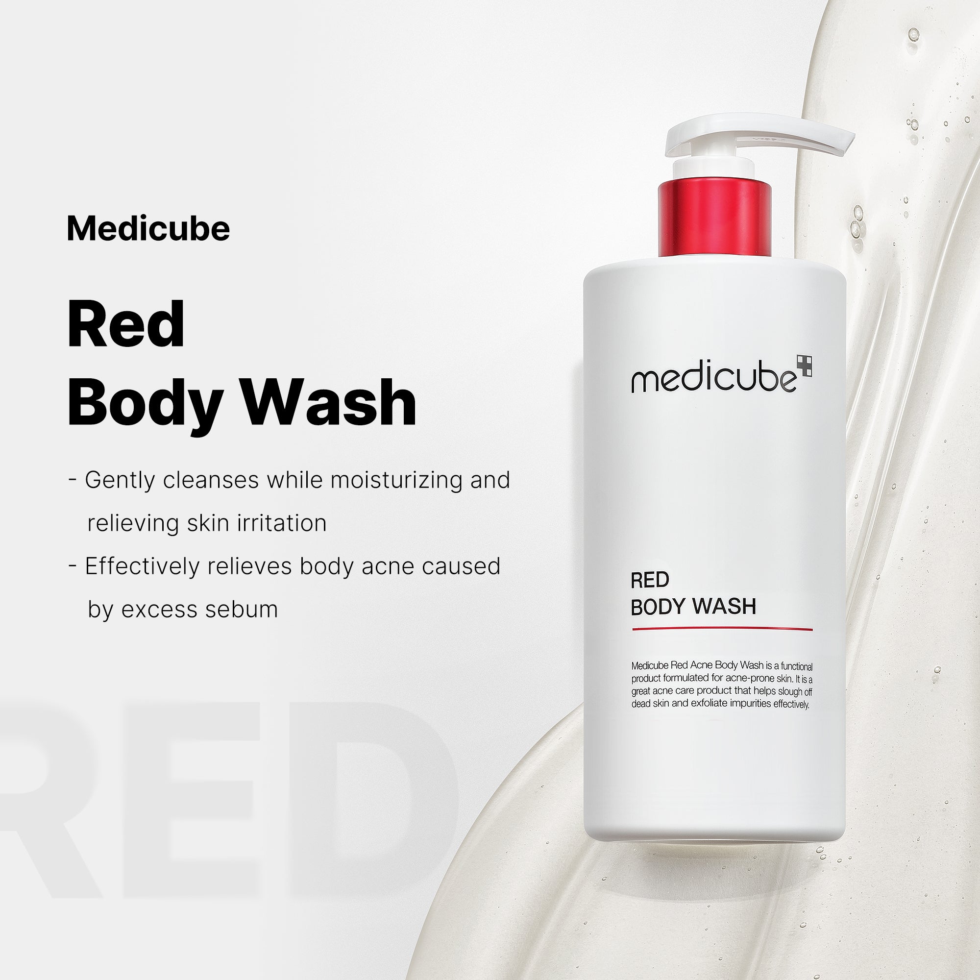 Red body wash with salicylic acid, niacinamide and hyaluronic acid for body care