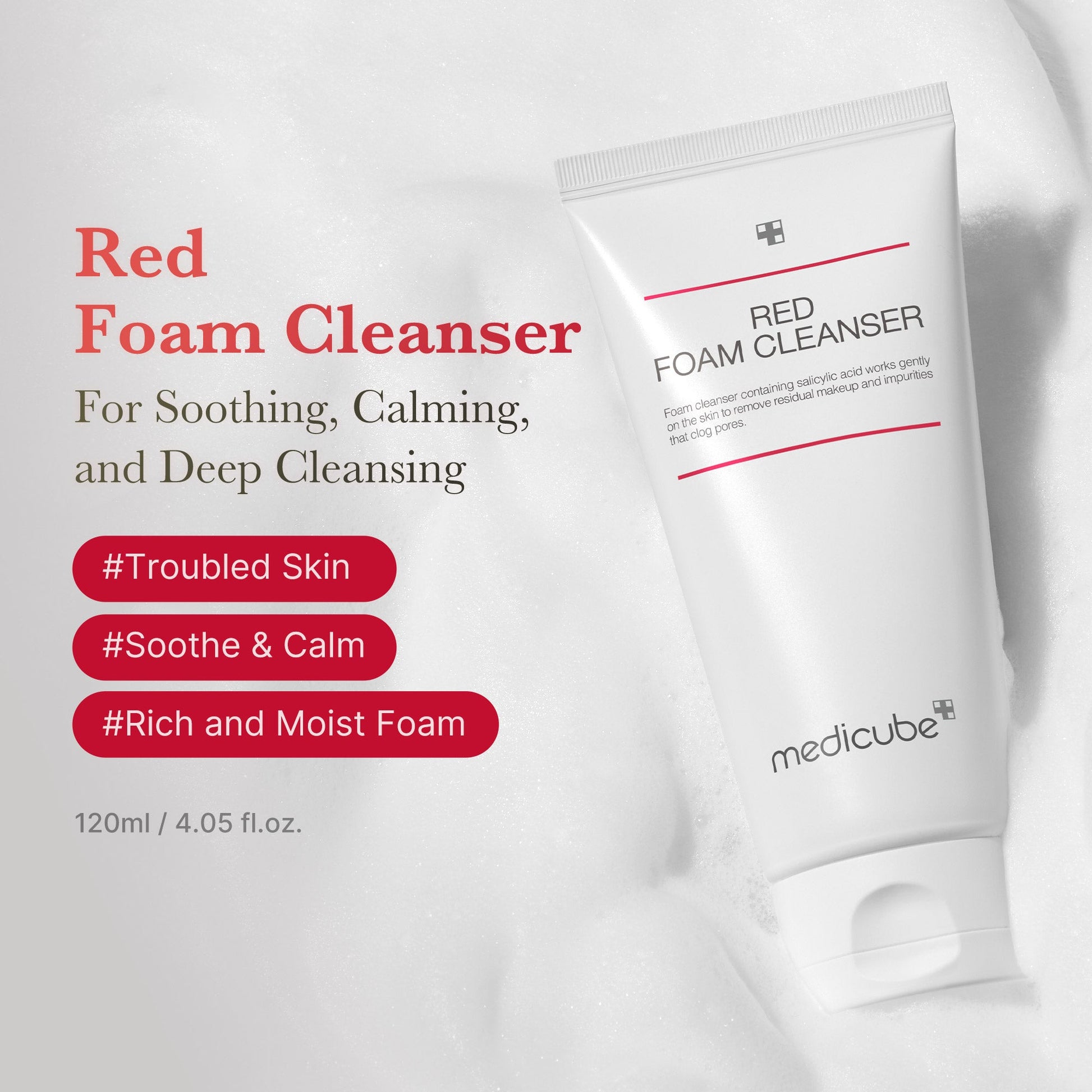 Foam cleanser with 0.45% salicylic acid for deep cleansing and sebum control
