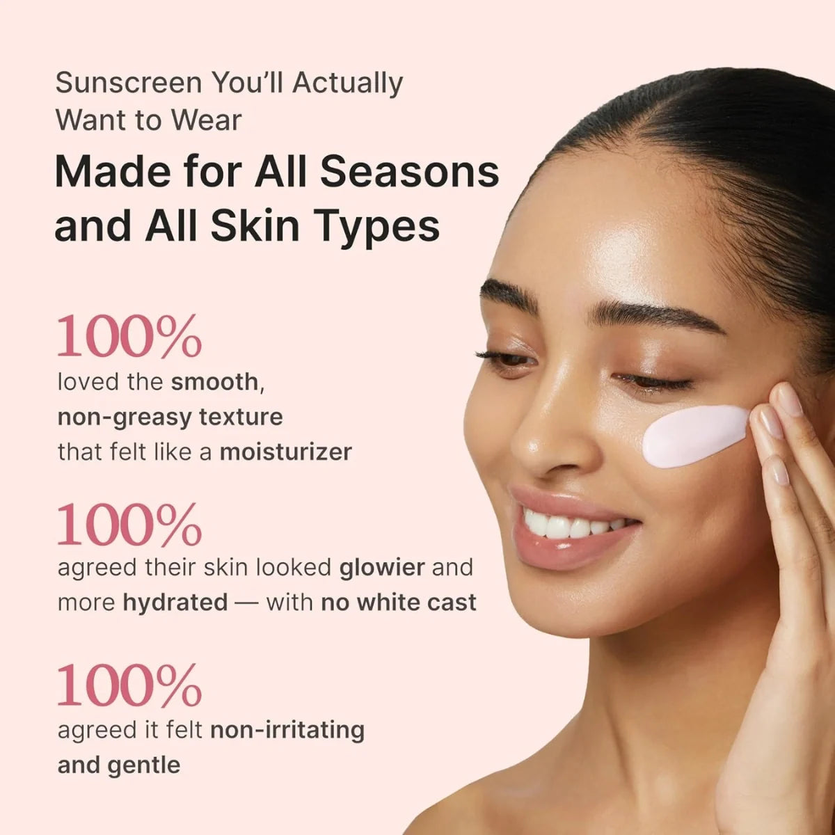Lightweight non-greasy sunscreen texture blends seamlessly for comfortable daily wear