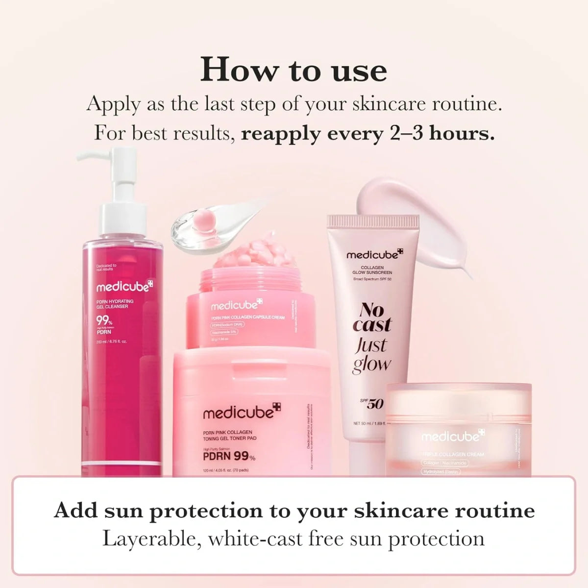 No white cast finish blends seamlessly on all skin tones for radiant glow