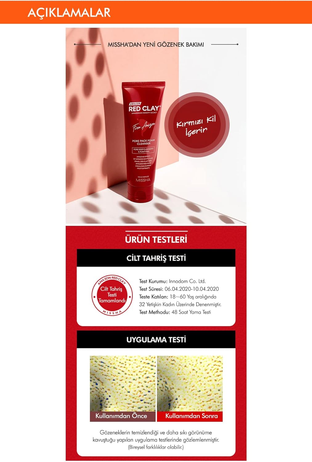 MISSHA Red Clay Pore Pack Foam Cleanser — foam texture