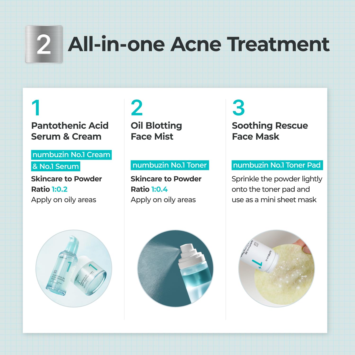 Numbuzin No.1 Pantothenic B5 Active Drying Powder — how to use: dip a cotton swab into the powder and dab onto spots