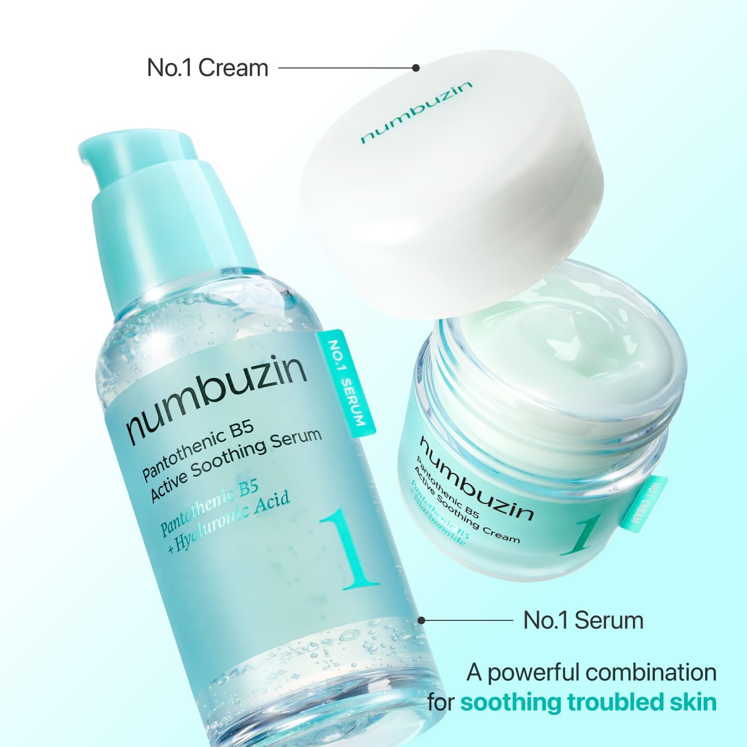 Numbuzin No.1 Pantothenic B5 Active Soothing Serum — how to use: apply a few drops after toner, AM and PM
