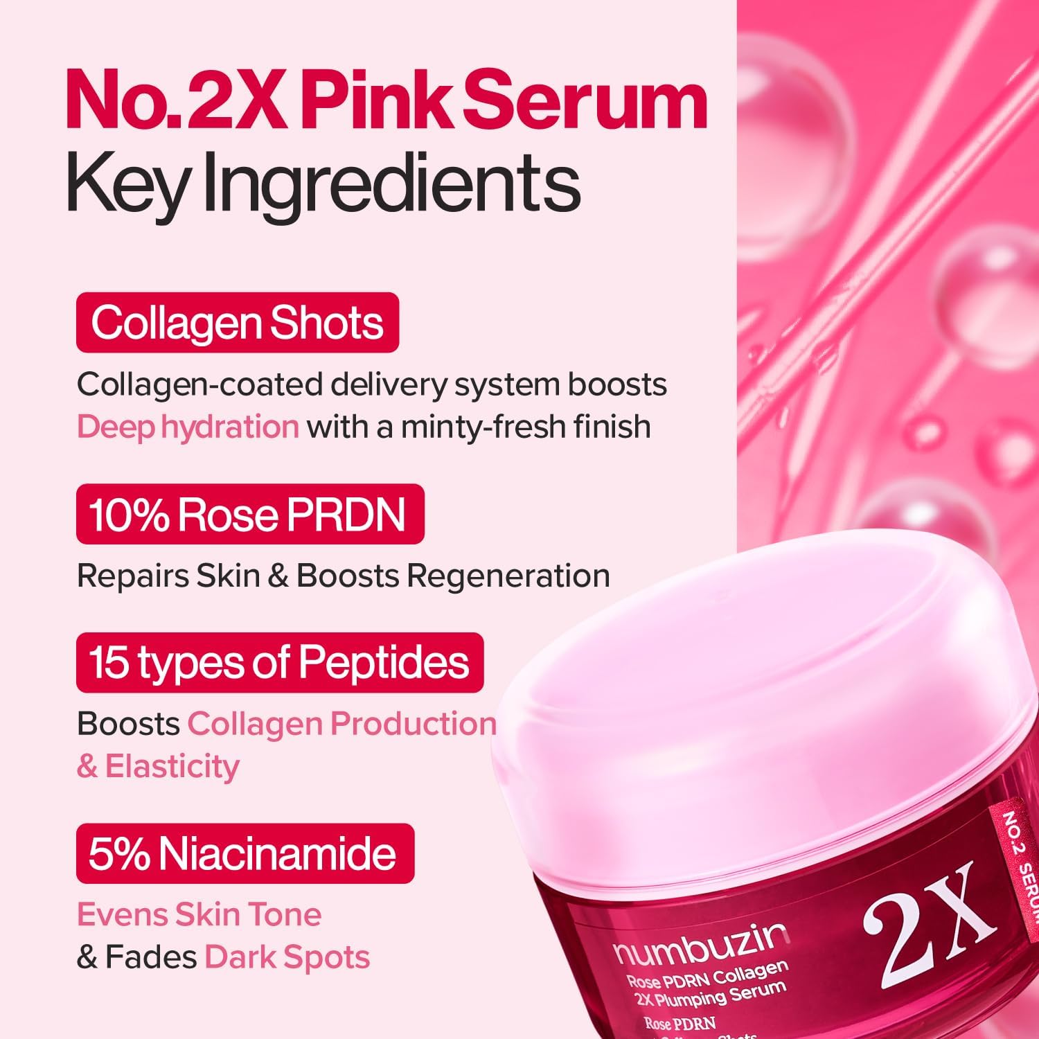 Numbuzin No.2 Rose PDRN Collagen 2X Plumping Serum — intensely plumps for bouncy, supple skin