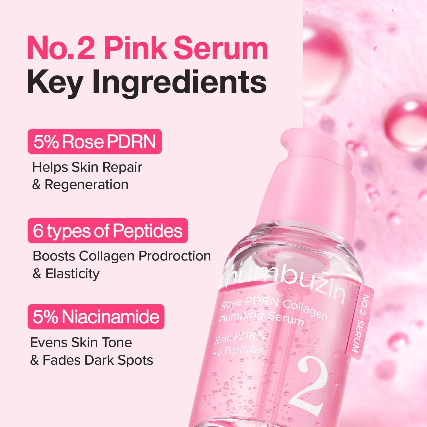 Numbuzin No.2 Rose PDRN Collagen Plumping Serum — rose extract delivers dewy hydration