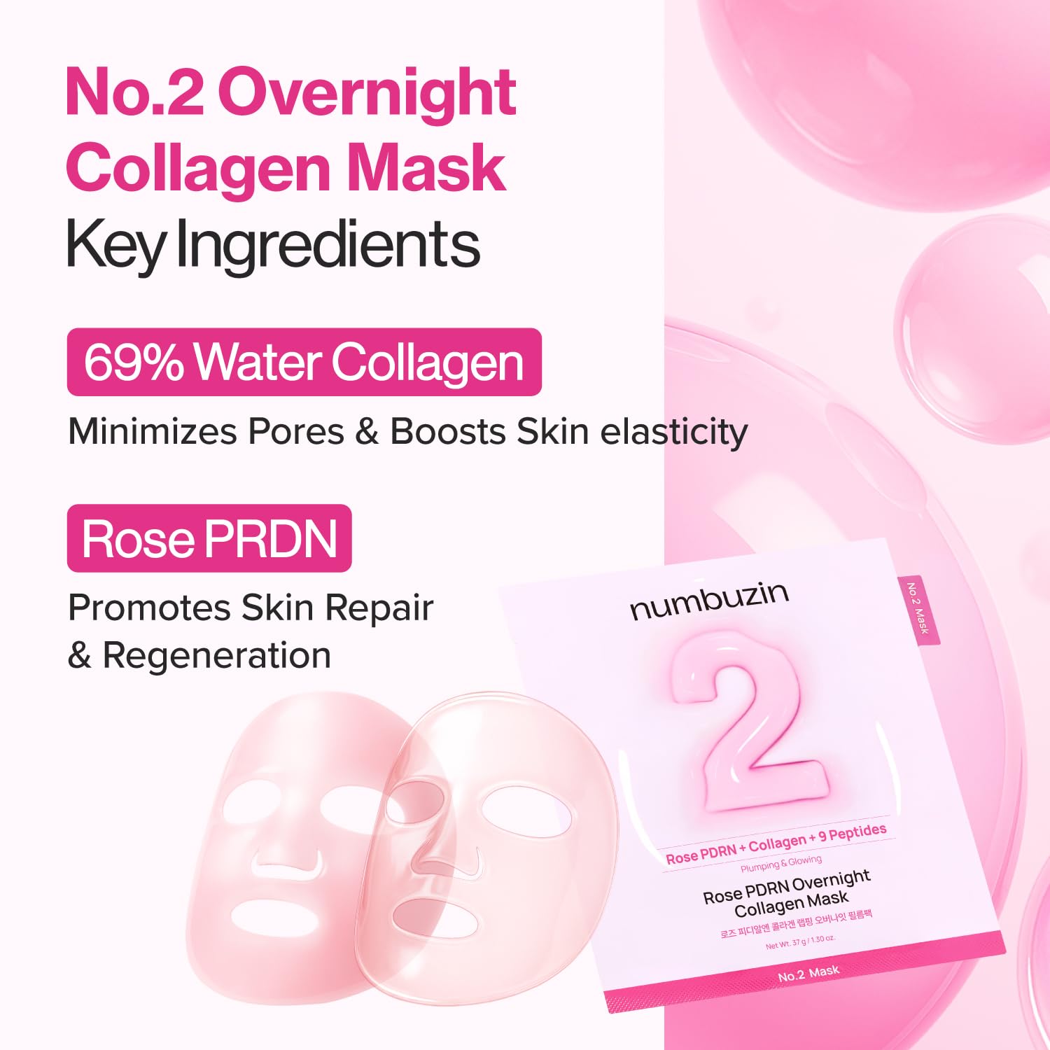 Numbuzin No.2 Rose PDRN Overnight Collagen Mask — how to use: apply as the last step before bed