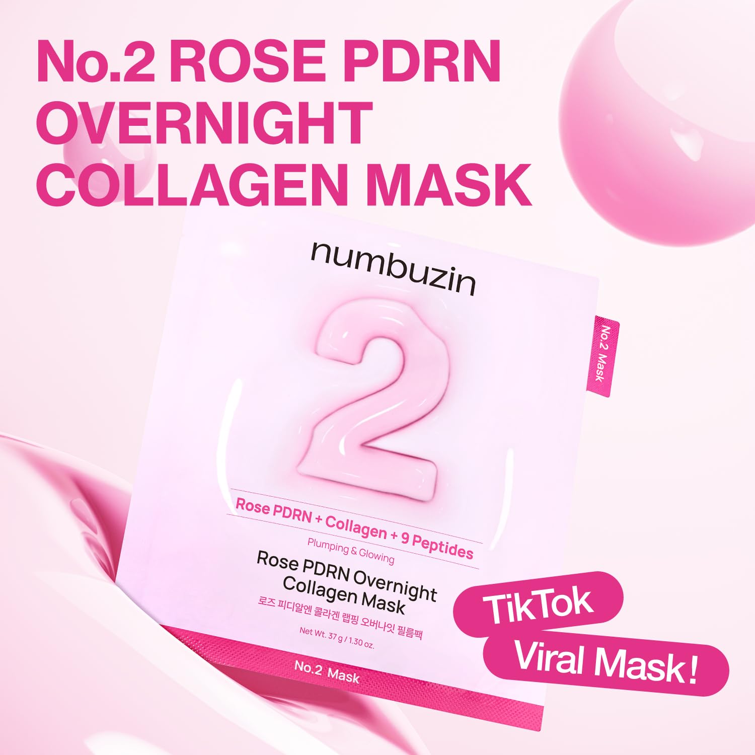 Numbuzin No.2 Rose PDRN Overnight Collagen Mask — works overnight to plump and replenish skin