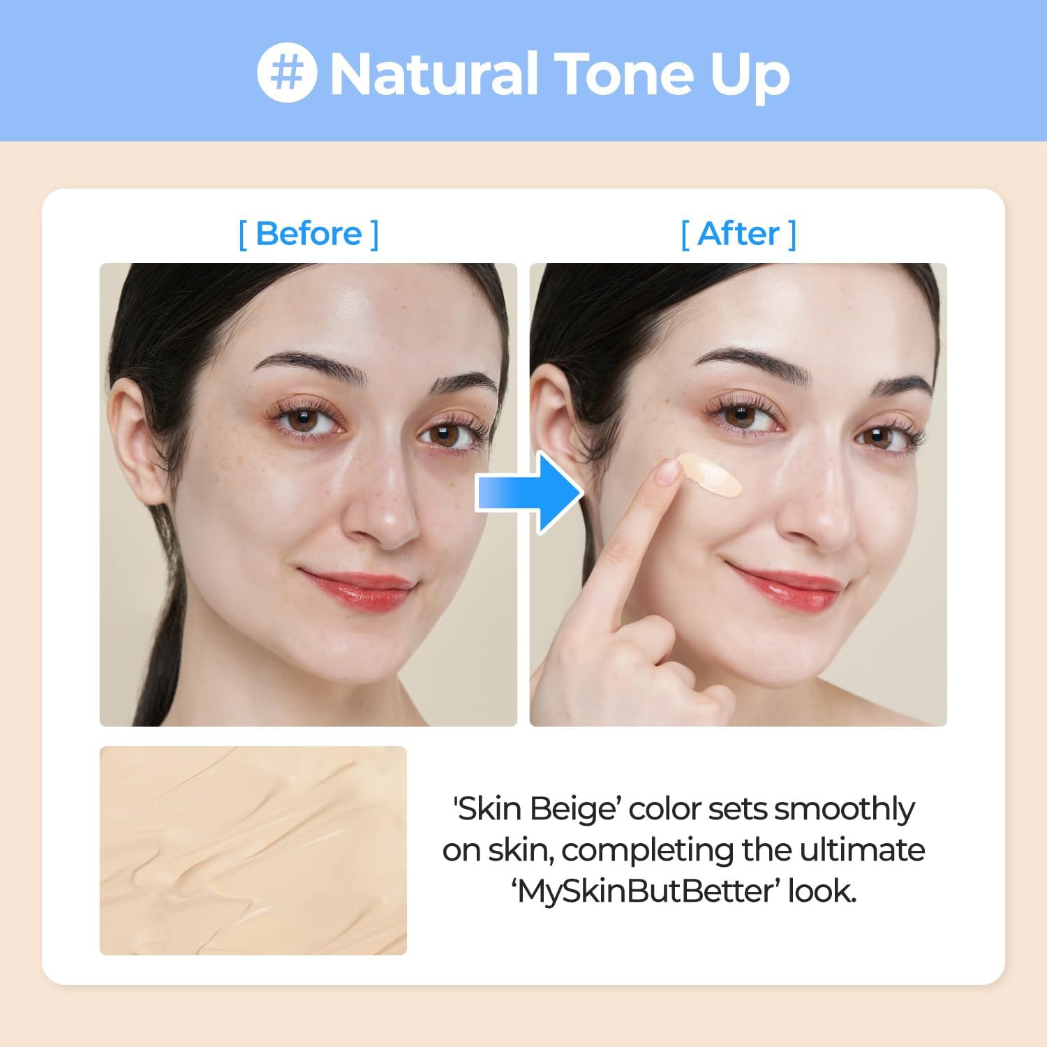 Numbuzin No.3 Porcelain Base Skip Tone Up Beige — blurs imperfections with a natural beige coverage
