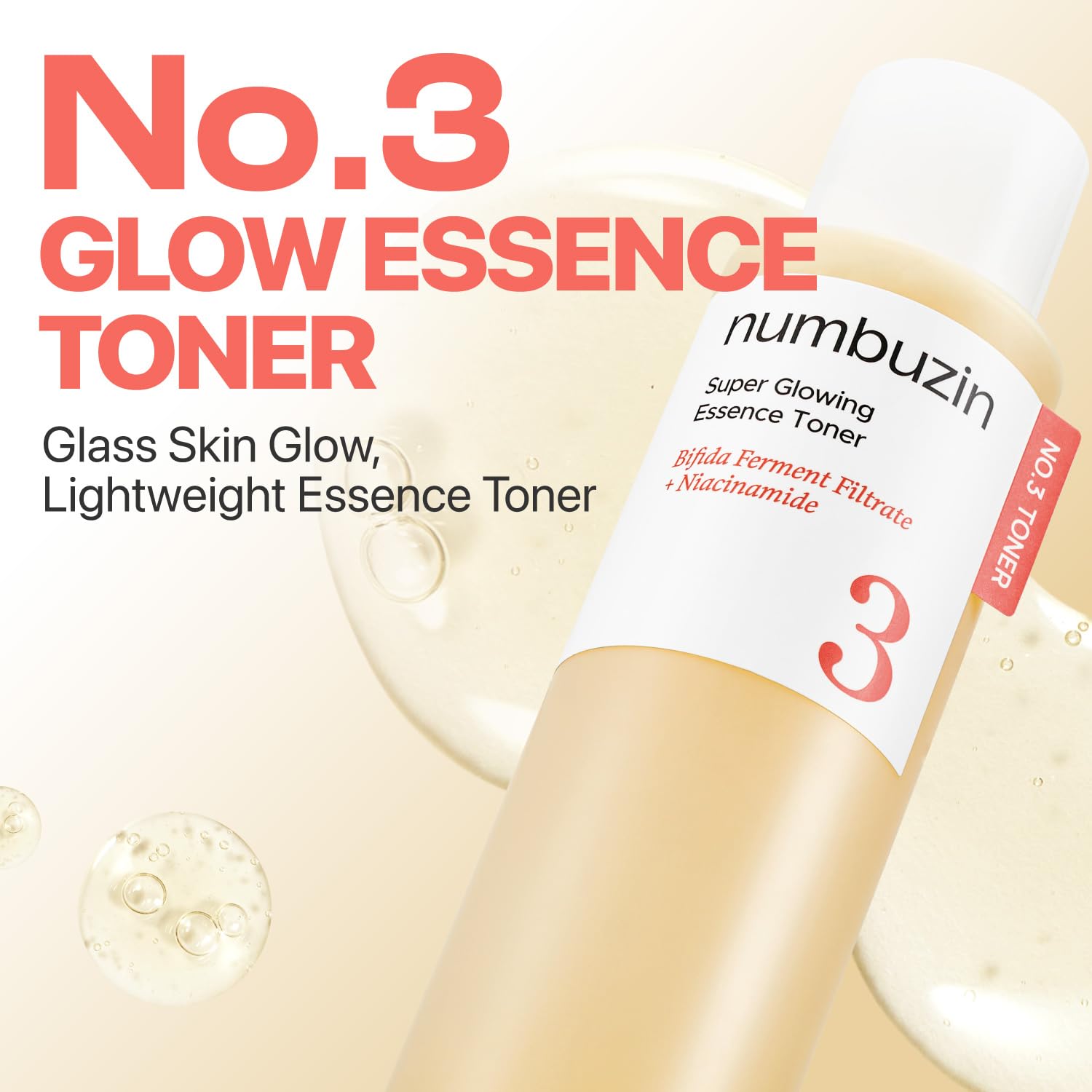 Numbuzin No.3 Super Glowing Essence Toner — boosts radiance for dewy, glowing skin